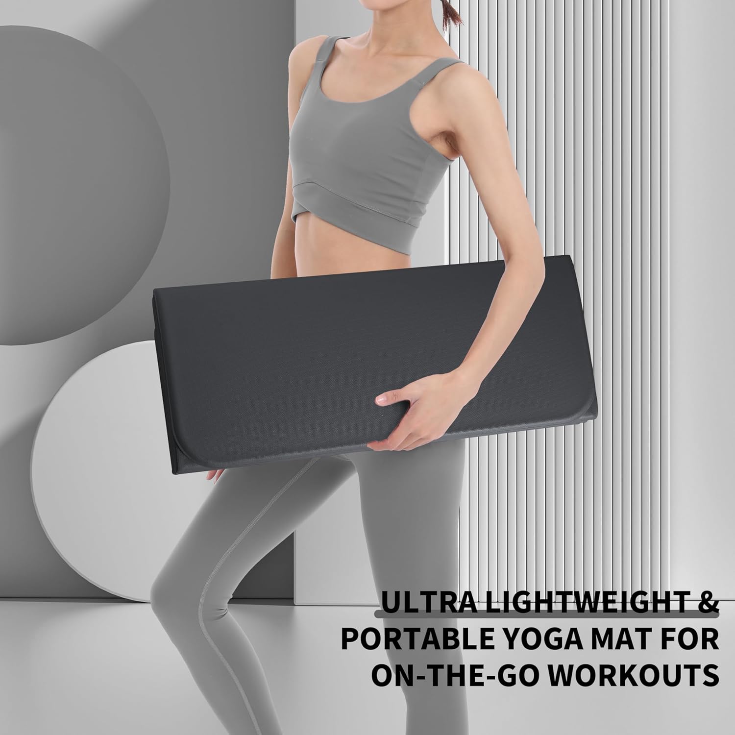 Folding Yoga Mat for Men, 1.0" Thick Yoga Kneeling Pad & 13"x24" POE Push Up Mat, Non-Slip Gym Exercise Mat, Portable Foldable Fitness Cushion for Home, Travel, Kids (Black)