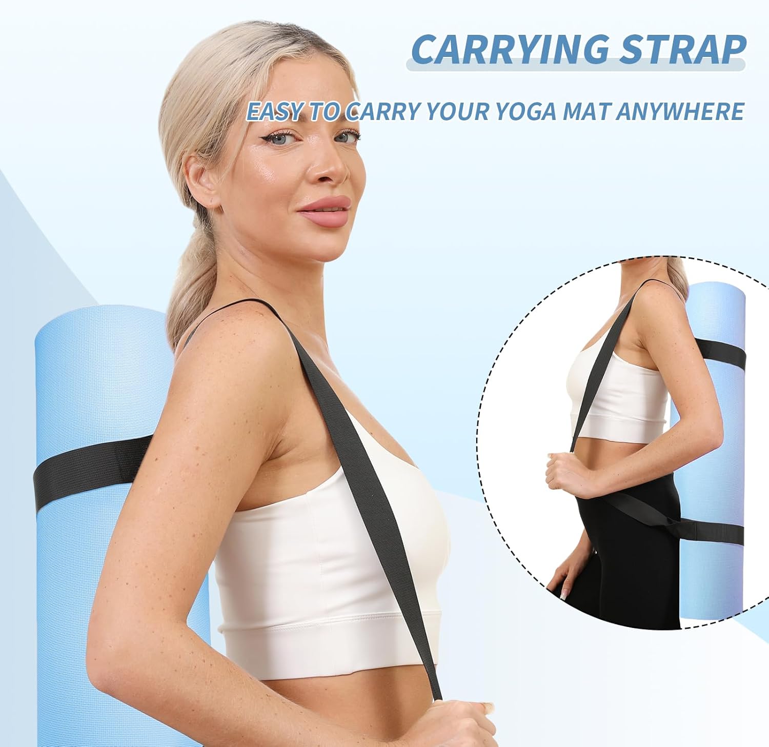 Yoga Mat with Strap,Non-Skid Workout Mat,8mm Thick Yoga Mat,POE Yoga Mats for Women Men Kids,Exercise Mat with Easy-Cinch,72"x24"x0.32” (183x61x0.8cm) Space Blue +Ocean Blue