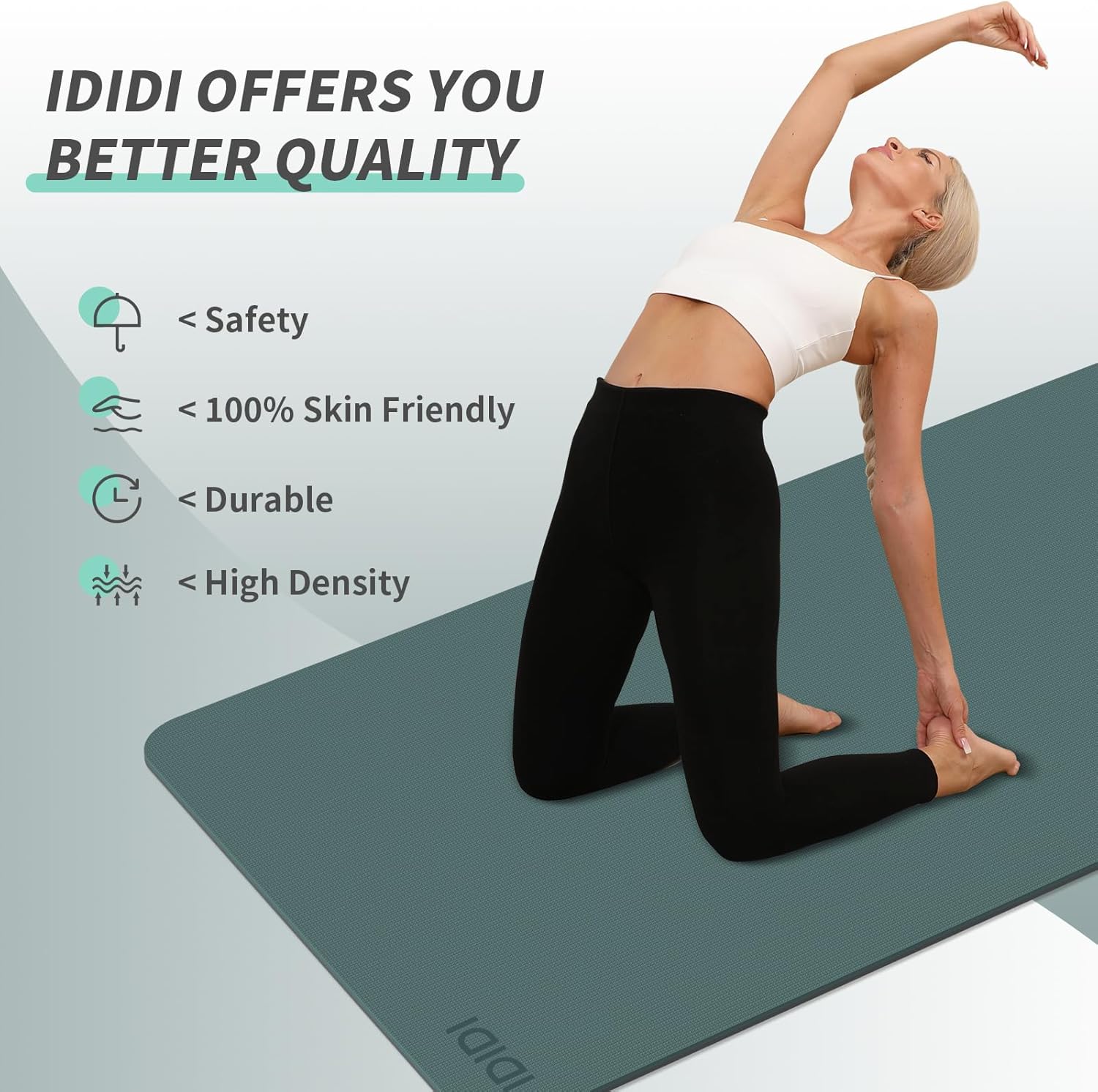 Yoga Mat with Strap,Non-Skid Workout Mat,8mm Thick Yoga Mat,POE Yoga Mats for Women Men Kids,Exercise Mat with Easy-Cinch,72"x24"x0.32” (183x61x0.8cm)  Deep Green+ Gray