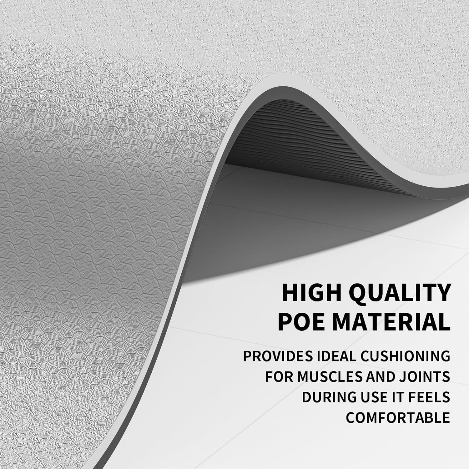 Yoga Mat with Strap,Non-Skid Workout Mat,8mm Thick Yoga Mat,POE Yoga Mats for Women Men Kids,Exercise Mat with Easy-Cinch,72"x24"x0.32” (183x61x0.8cm)   Gray+Black