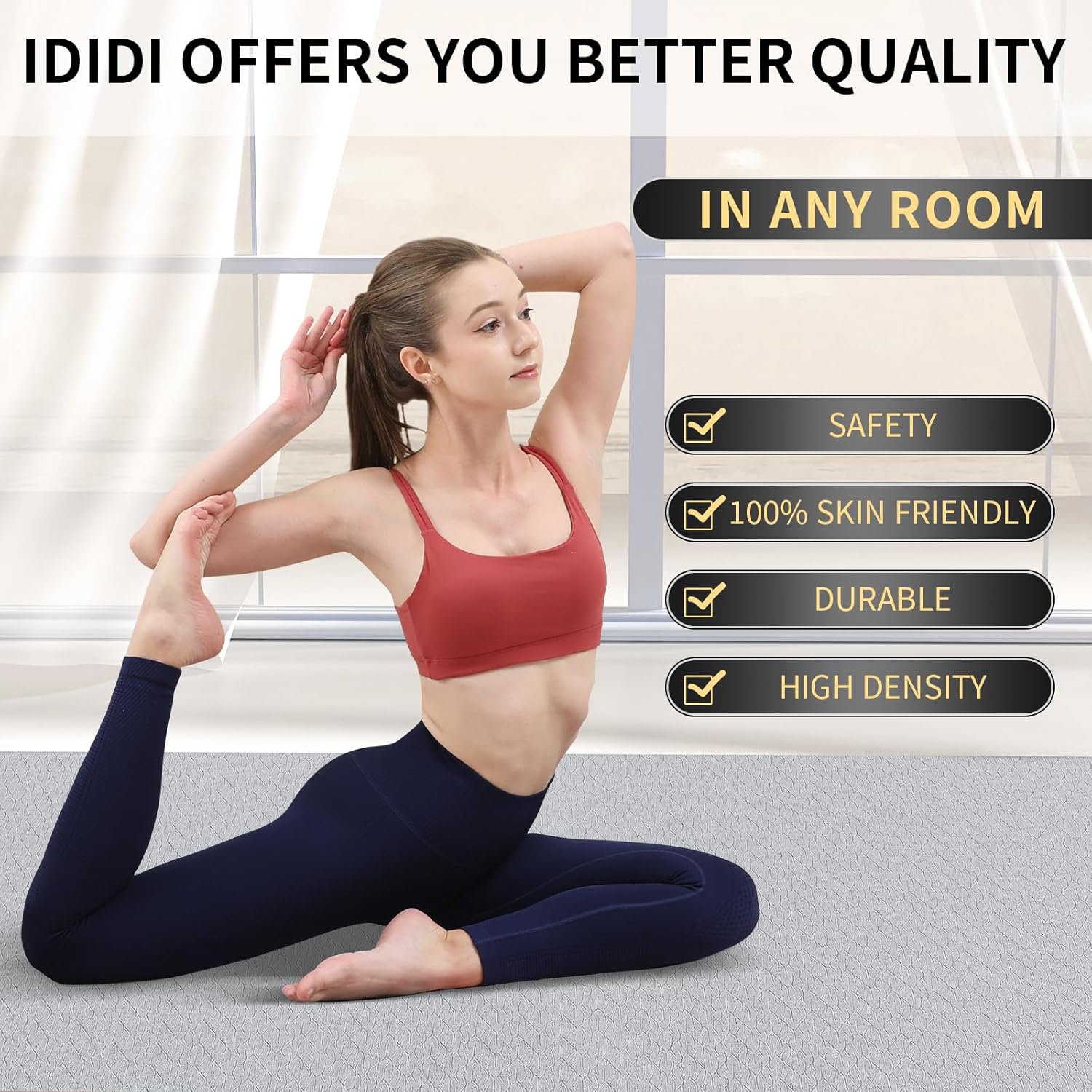 Yoga Mat with Strap,Non-Skid Workout Mat,8mm Thick Yoga Mat,POE Yoga Mats for Women Men Kids,Exercise Mat with Easy-Cinch,72"x24"x0.32” (183x61x0.8cm)   Gray+Black