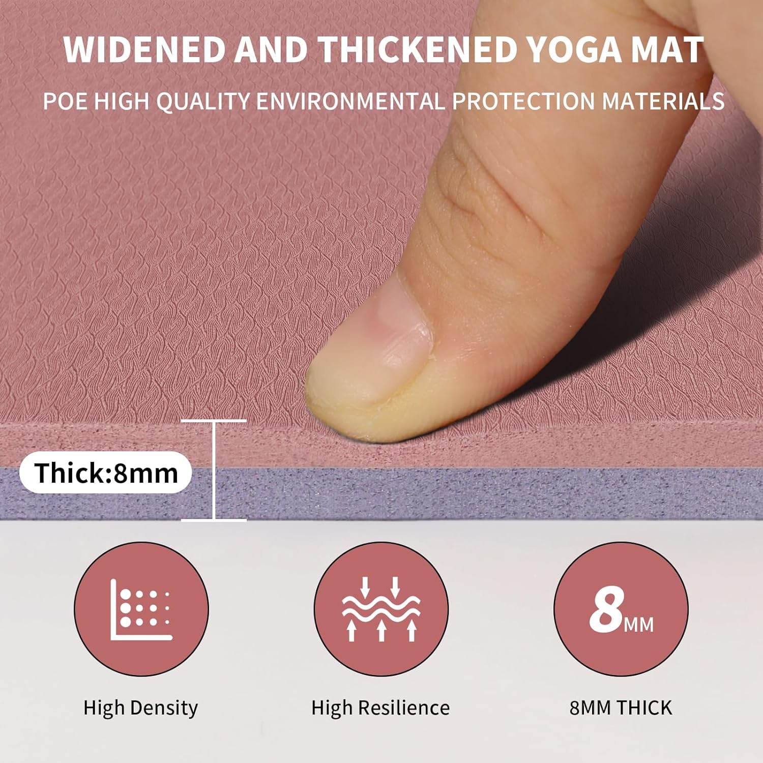 Yoga Mat with Strap,Non-Skid Workout Mat,8mm Thick Yoga Mat,POE Yoga Mats for Women Men Kids,Exercise Mat with Easy-Cinch,72"x24"x0.32” (183x61x0.8cm)   Deep pink +Grey