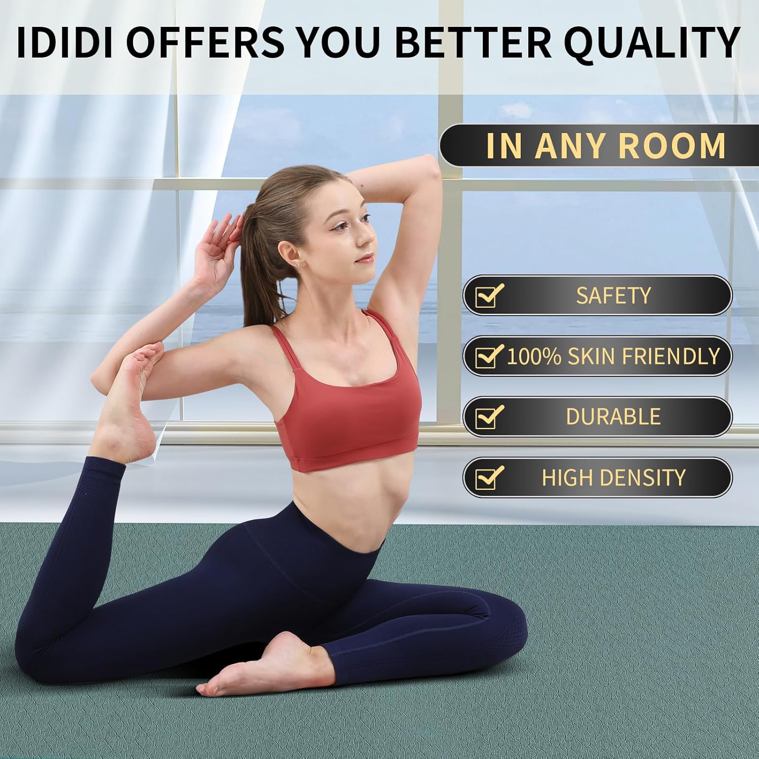 Yoga Mat with Strap,Non-Skid Workout Mat,8mm Thick Yoga Mat,POE Yoga Mats for Women Men Kids,Exercise Mat with Easy-Cinch,72"x24"x0.32” (183x61x0.8cm)   Deep Green +Gray