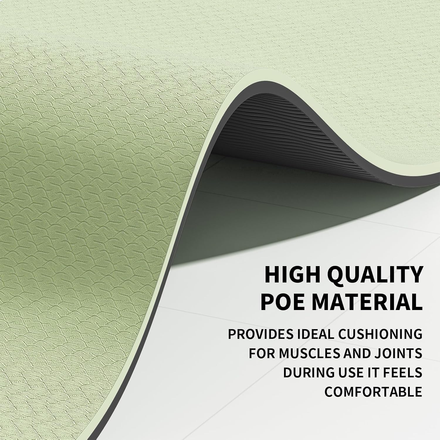 Yoga Mat with Strap,Non-Skid Workout Mat,8mm Thick Yoga Mat,POE Yoga Mats for Women Men Kids,Exercise Mat with Easy-Cinch,72"x24"x0.32” (183x61x0.8cm)   Green+Black