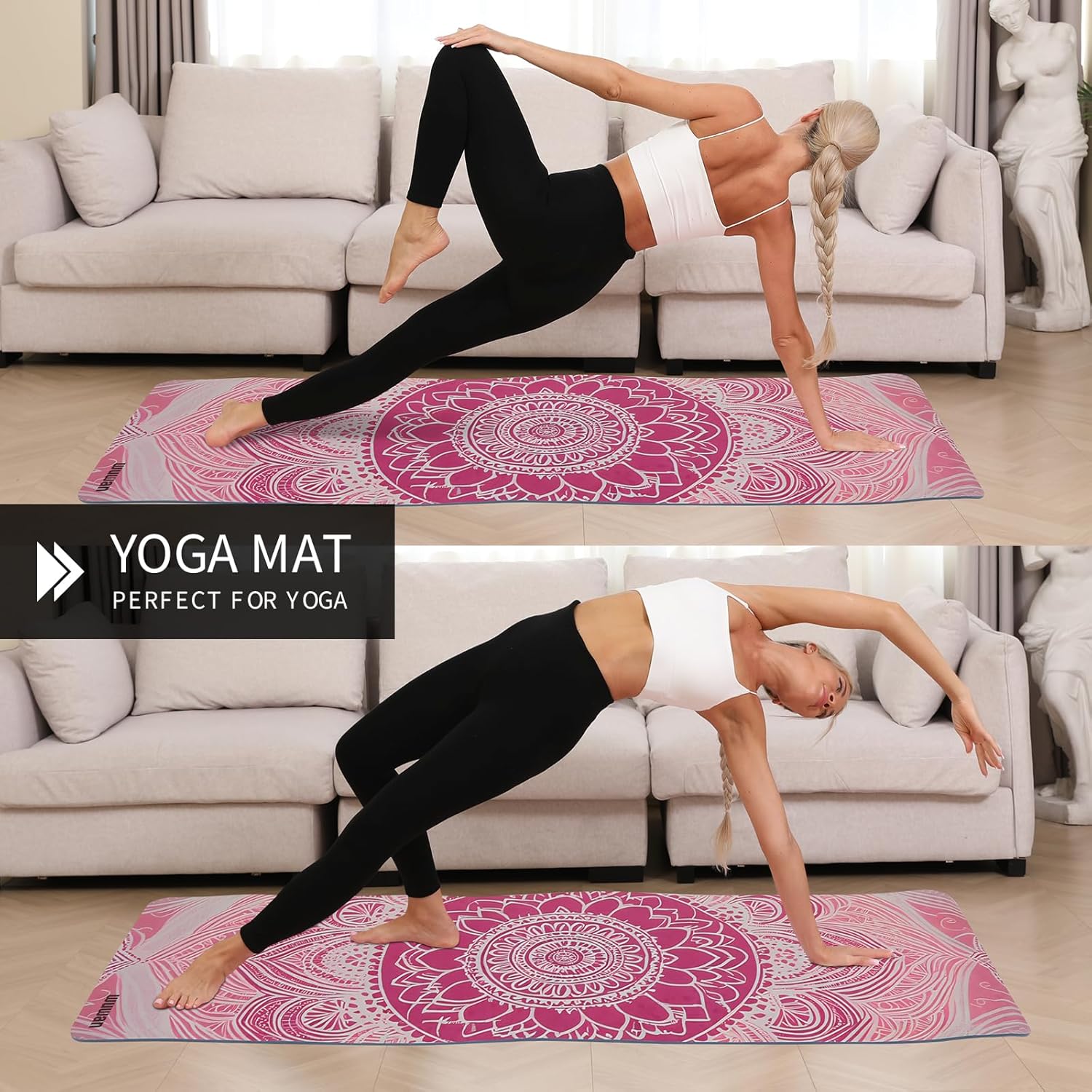 Hot Yoga Mat Printed, Thick 6mm Non Slip Suede tpe yoga Mat with Strap for Women Men Yoga, Pilates, Exercise, Fitness, Floor, Workouts  Pink  Lotus