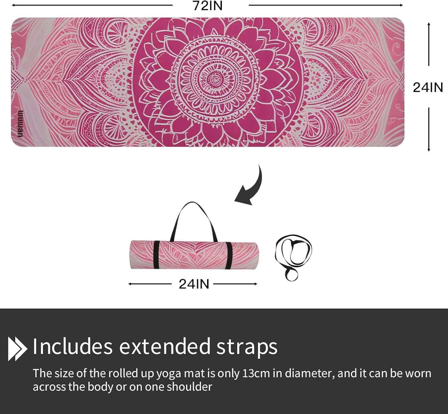 Hot Yoga Mat Printed, Thick 6mm Non Slip Suede tpe yoga Mat with Strap for Women Men Yoga, Pilates, Exercise, Fitness, Floor, Workouts  Pink  Lotus