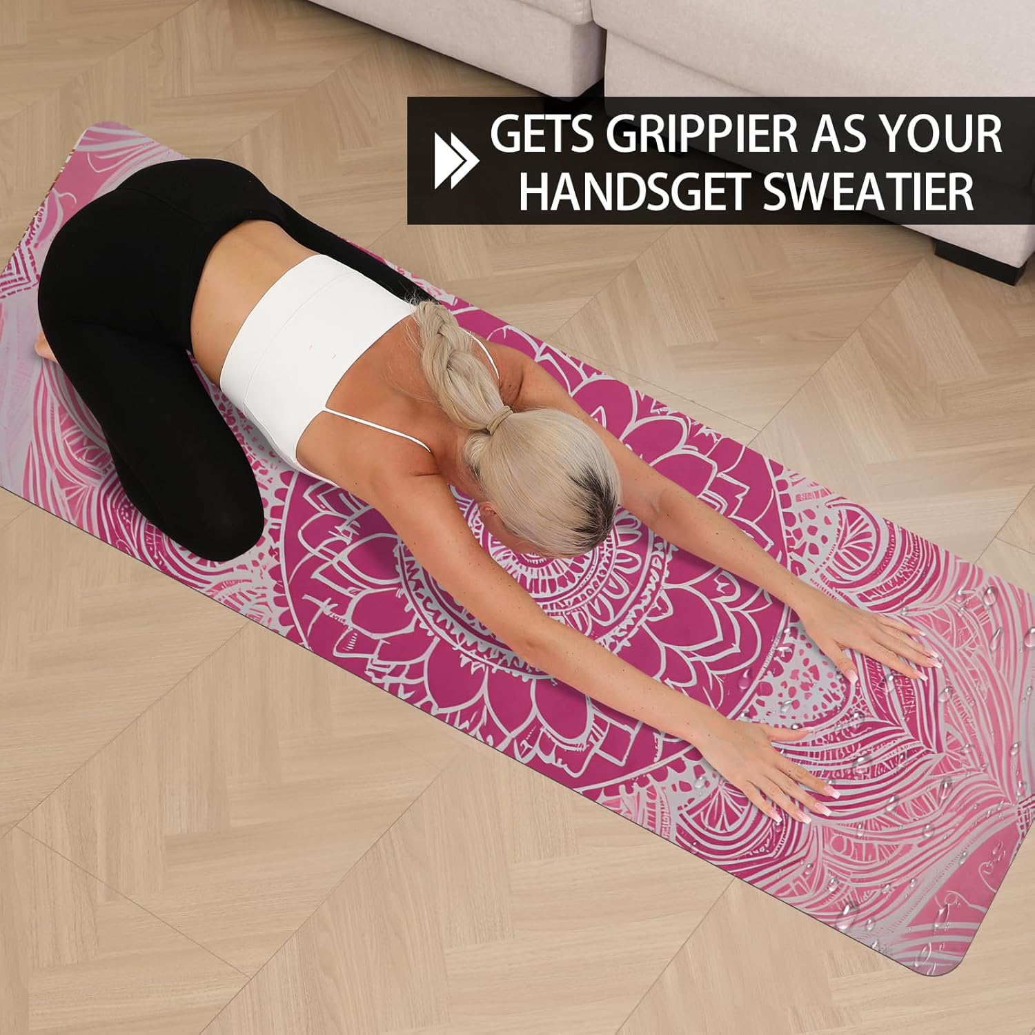 Hot Yoga Mat Printed, Thick 6mm Non Slip Suede tpe yoga Mat with Strap for Women Men Yoga, Pilates, Exercise, Fitness, Floor, Workouts  Pink  Lotus