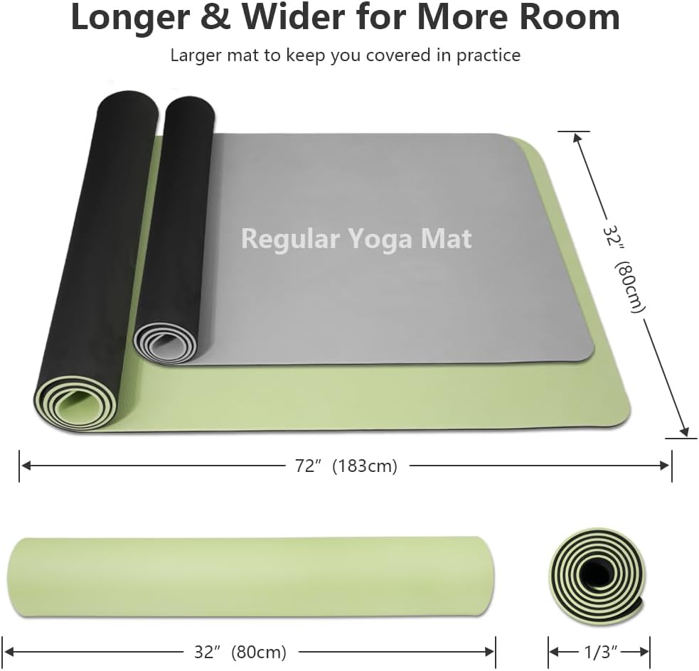 Large Yoga Mat - 80CM Wide Yoga Matt Non-Slip Thick 1/3 Inch Eco-Friendly Exercise Mat with Carrying Strap for Women Yoga, Pilates, Home Workouts (72x32")