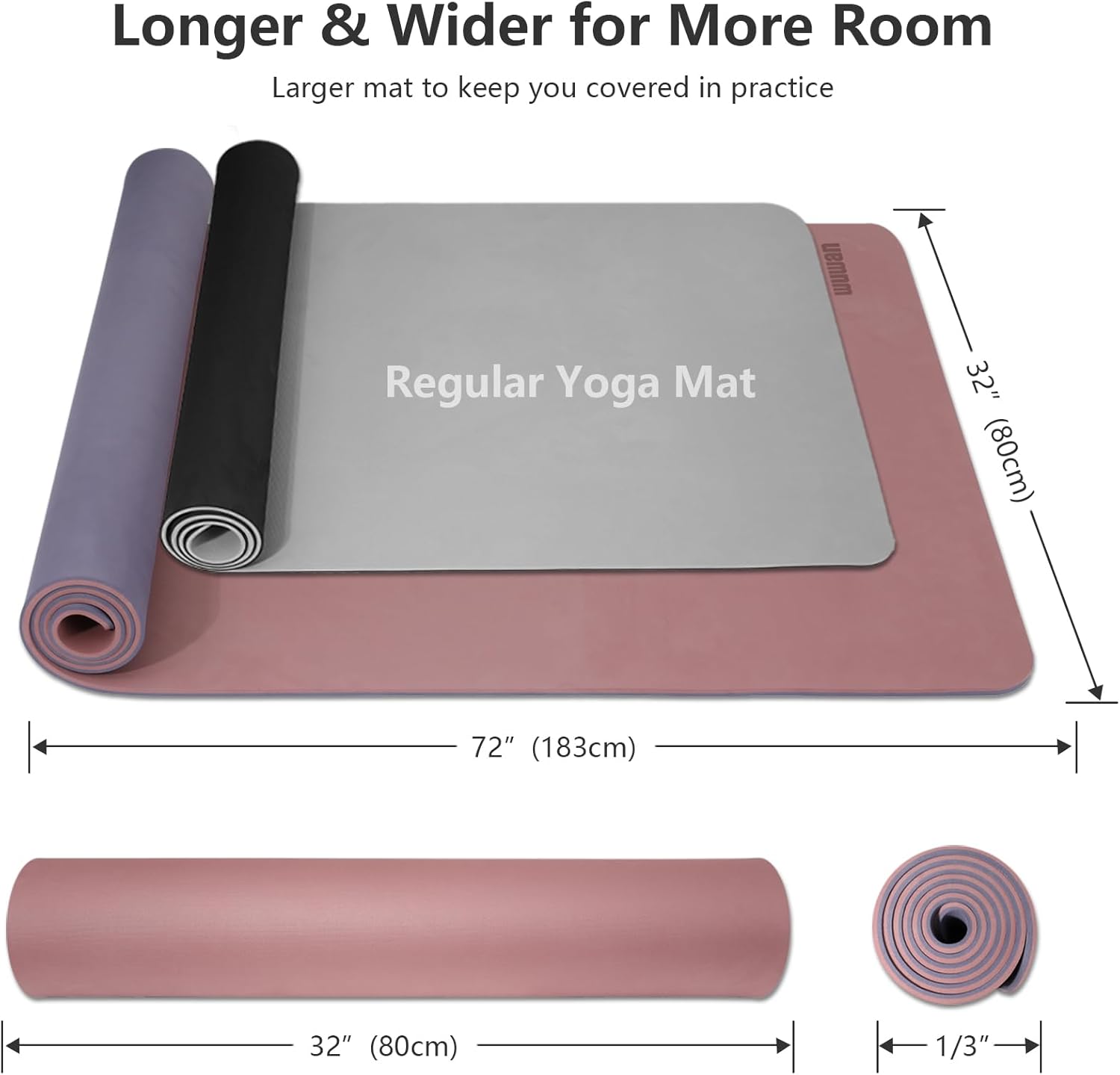 Large Yoga Mat - 80CM Wide Yoga Matt Non-Slip Thick 1/3 Inch Eco-Friendly Exercise Mat with Carrying Strap for Women Yoga, Pilates, Home Workouts (72x32")