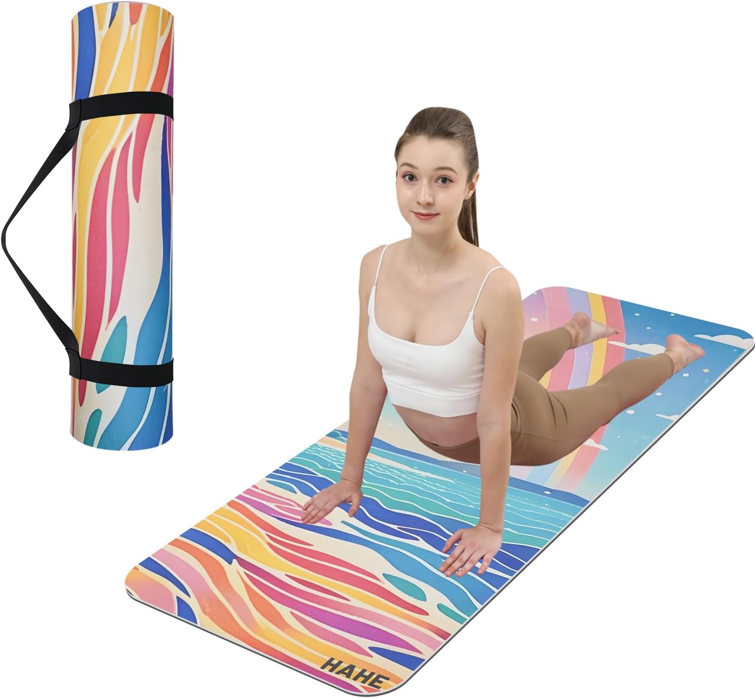 Non Slip Yoga Mat Thick (8MM,0.31"), POE Material High Rebound,Suitable for Yoga, Pilates, Fitness, and More, Provides Superior Cushioning and Support, Durable and Long-Lasting (72" x 24") with Carrying Strap