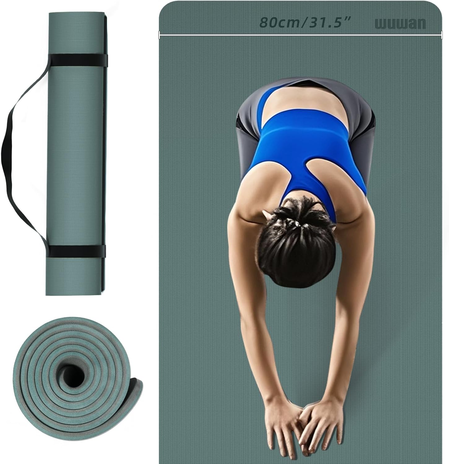 Large Yoga Mat - 80CM Wide Yoga Matt Non-Slip Thick 1/3 Inch Eco-Friendly Exercise Mat with Carrying Strap for Women Yoga, Pilates, Home Workouts (72x32")