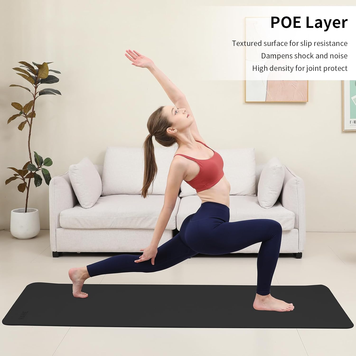 Non Slip Yoga Mat Thick,POE Material High Rebound,Durable & Sweat Absorbent, for All Yoga Styles, Pilates & Home Floor Workouts with Carrying Strap