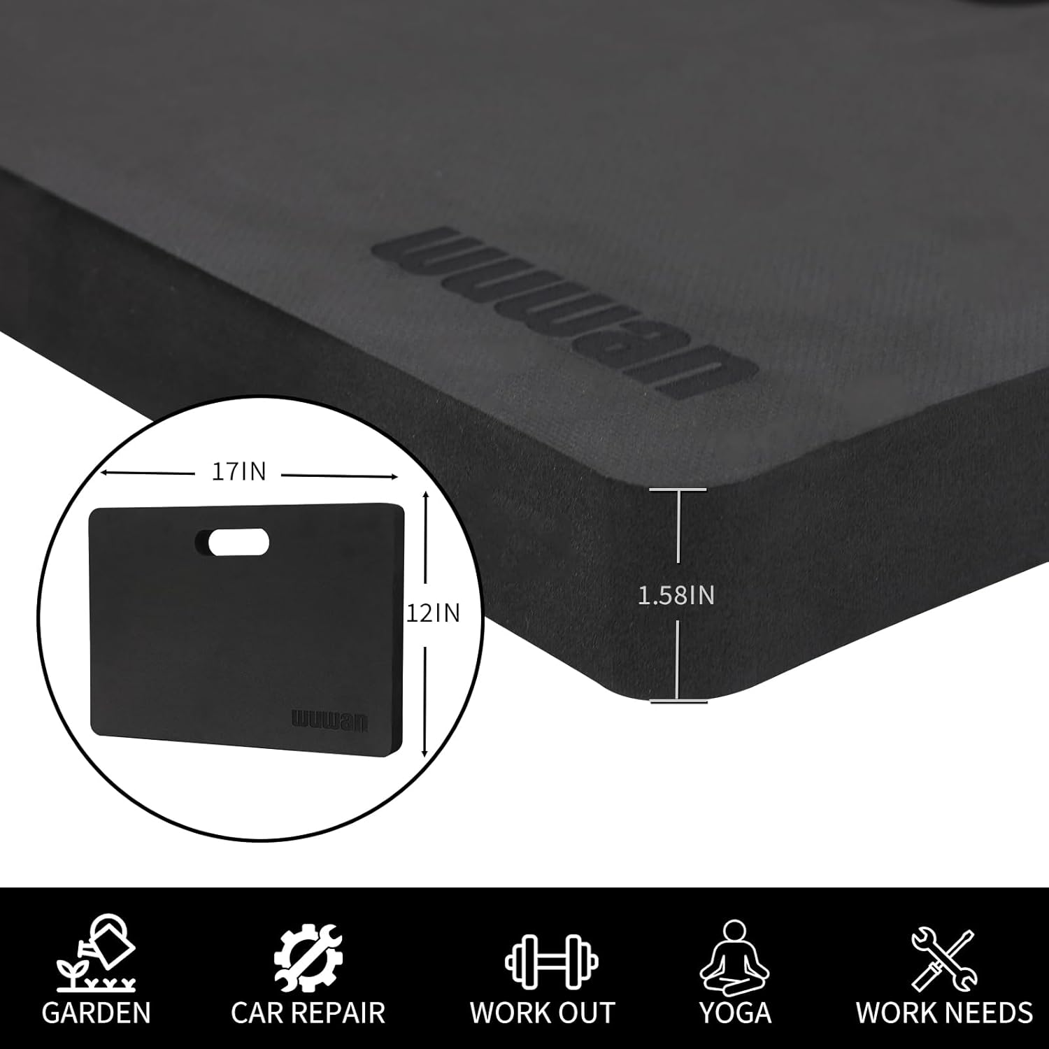 Yoga kneeling mat, 1.5in Thick,Knee Push-ups, Plank Support & Yoga Elbows/Knees Mat Provides Cushion for Kneeling & Elbows Black