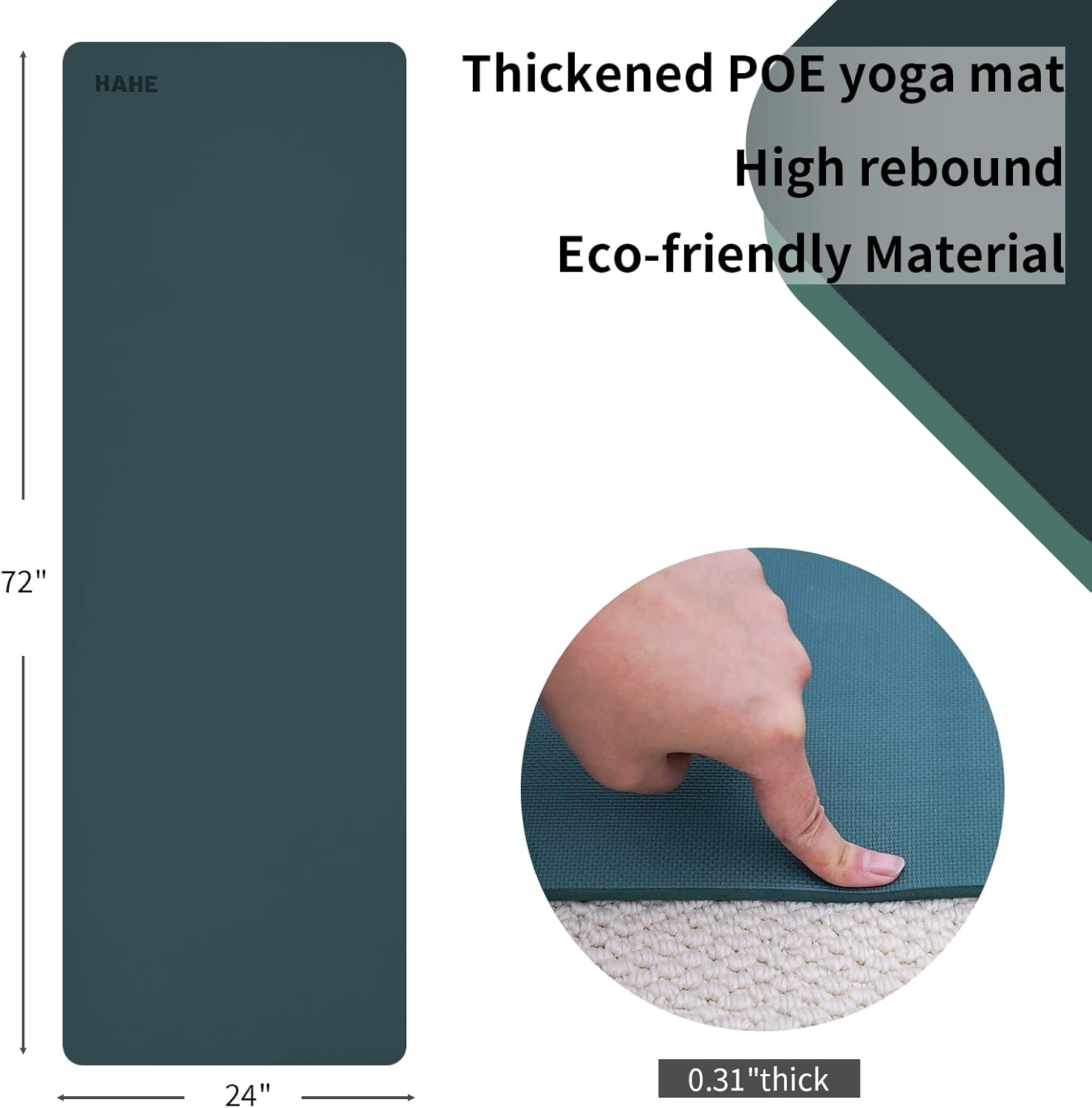 Non Slip Yoga Mat Thick (8MM,0.31"), POE Material High Rebound,Durable & Sweat Absorbent, for All Yoga Styles, Pilates & Home Floor Workouts (72" x 24") with Carrying Strap