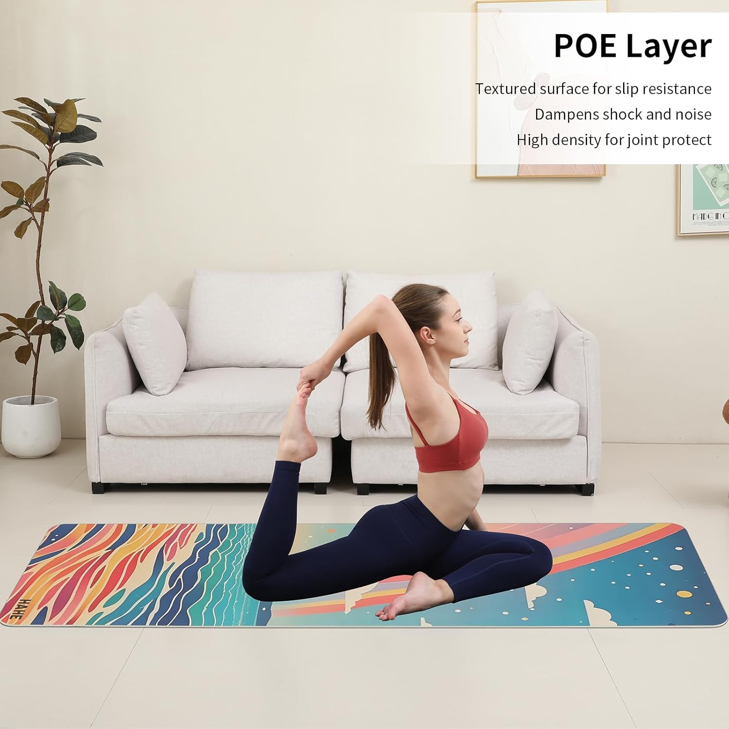 Non Slip Yoga Mat Thick (8MM,0.31"), POE Material High Rebound,Suitable for Yoga, Pilates, Fitness, and More, Provides Superior Cushioning and Support, Durable and Long-Lasting (72" x 24") with Carrying Strap
