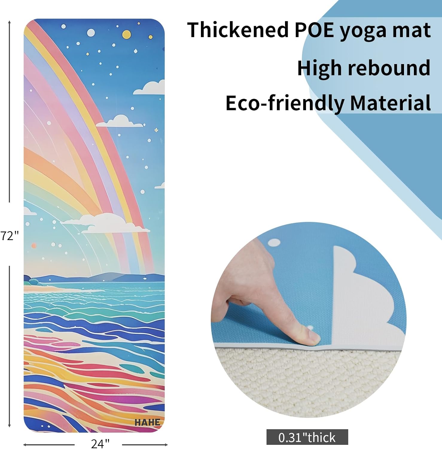Non Slip Yoga Mat Thick (8MM,0.31"), POE Material High Rebound,Suitable for Yoga, Pilates, Fitness, and More, Provides Superior Cushioning and Support, Durable and Long-Lasting (72" x 24") with Carrying Strap
