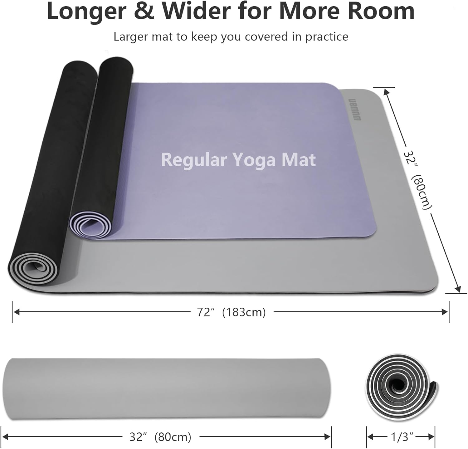 Large Yoga Mat - 80CM Wide Yoga Matt Non-Slip Thick 1/3 Inch Eco-Friendly Exercise Mat with Carrying Strap for Women Yoga, Pilates, Home Workouts (72x32")