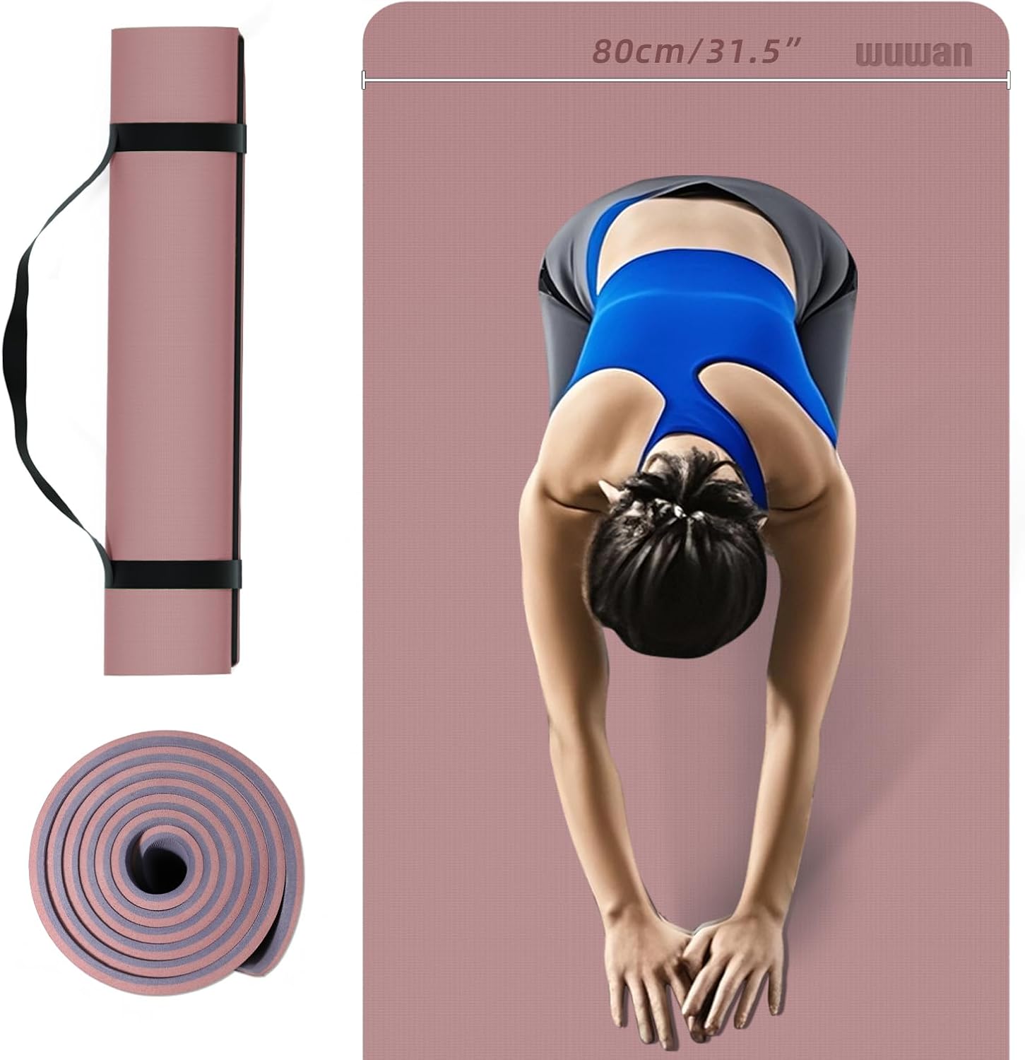 Large Yoga Mat - 80CM Wide Yoga Matt Non-Slip Thick 1/3 Inch Eco-Friendly Exercise Mat with Carrying Strap for Women Yoga, Pilates, Home Workouts (72x32")