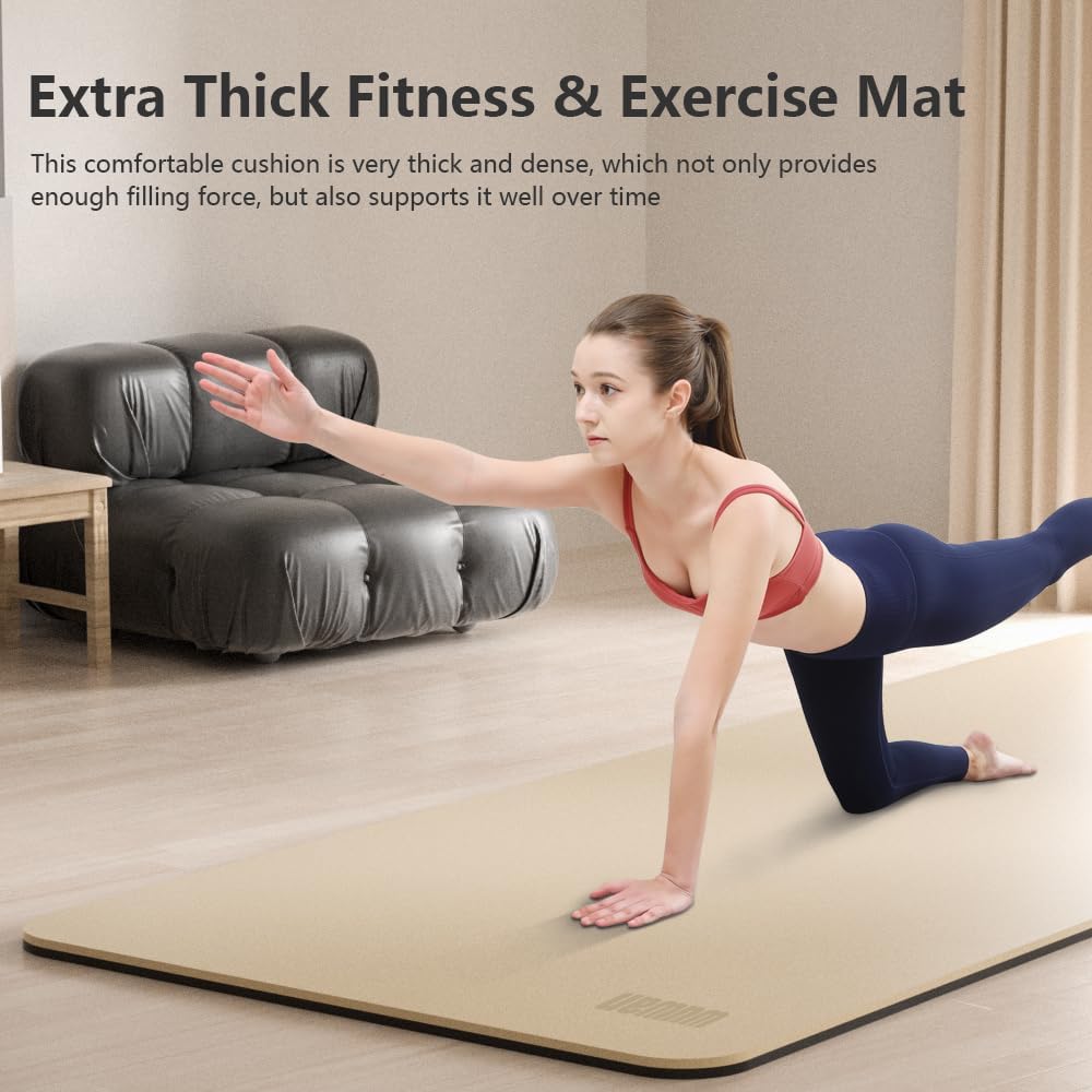 Large Yoga Mat - 80CM Wide Yoga Matt Non-Slip Thick 1/3 Inch Eco-Friendly Exercise Mat with Carrying Strap for Women Yoga, Pilates, Home Workouts (72x32") Milk coffee