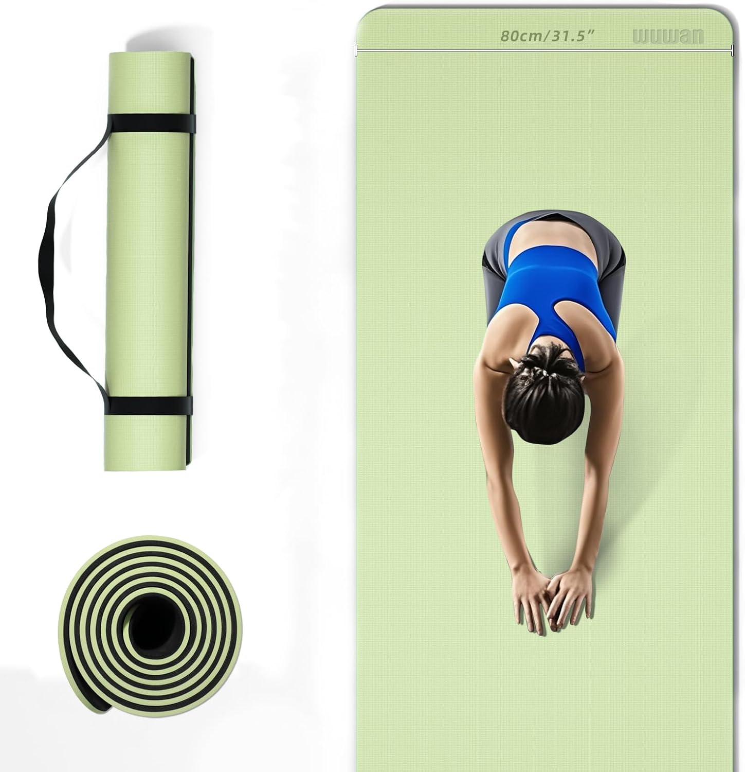 Large Yoga Mat - 80CM Wide Yoga Matt Non-Slip Thick 1/3 Inch Eco-Friendly Exercise Mat with Carrying Strap for Women Yoga, Pilates, Home Workouts (72x32")