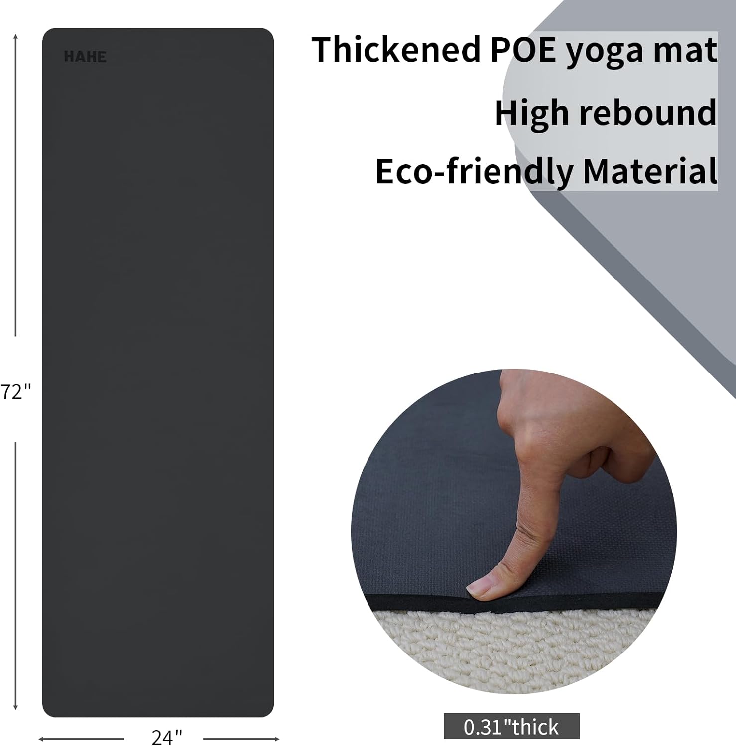 Non Slip Yoga Mat Thick,POE Material High Rebound,Durable & Sweat Absorbent, for All Yoga Styles, Pilates & Home Floor Workouts with Carrying Strap