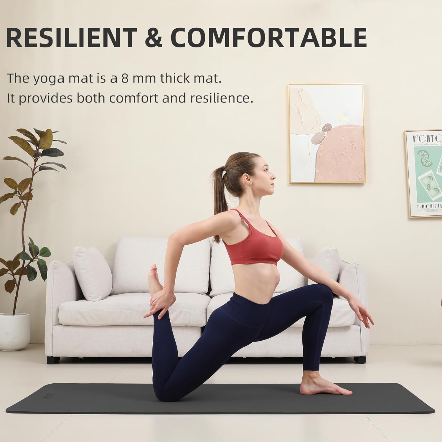 Extra Wide Yoga Mat 66cm & 8mm thick Exercise mat, Soft Lightweight POE Fitness Mat with strap, High Elasticity, Anti-fatigue for Women, Yoga, Camping, Travel, Gym & Outdoor | 72"x26" x0.31”(Black)