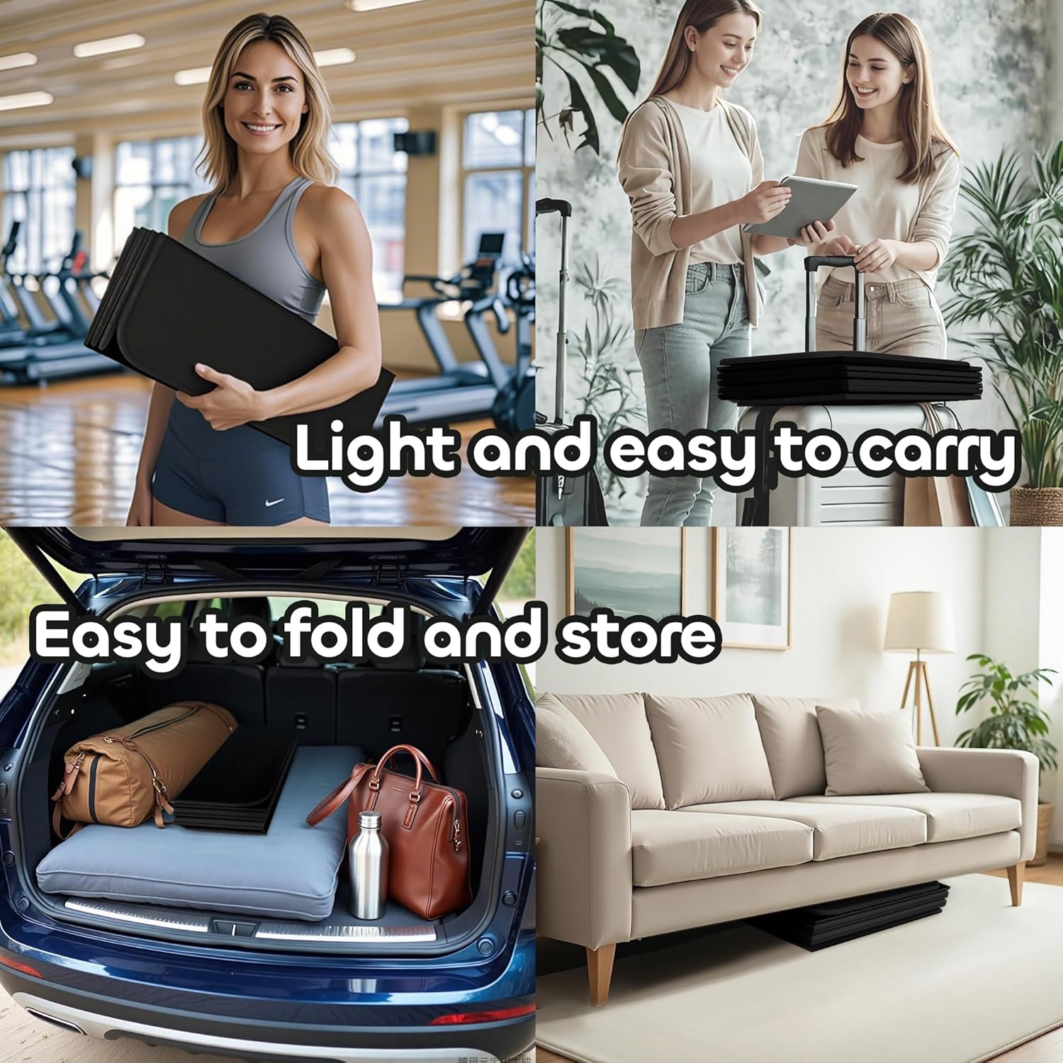 Foldable Extra Thick 1/2" Yoga Mat,Non Slip,Easy to Store for Yoga/Travel/Pilates/Workouts/Camping,Eco-Friendly Exercise (68.9"L x 24"W)