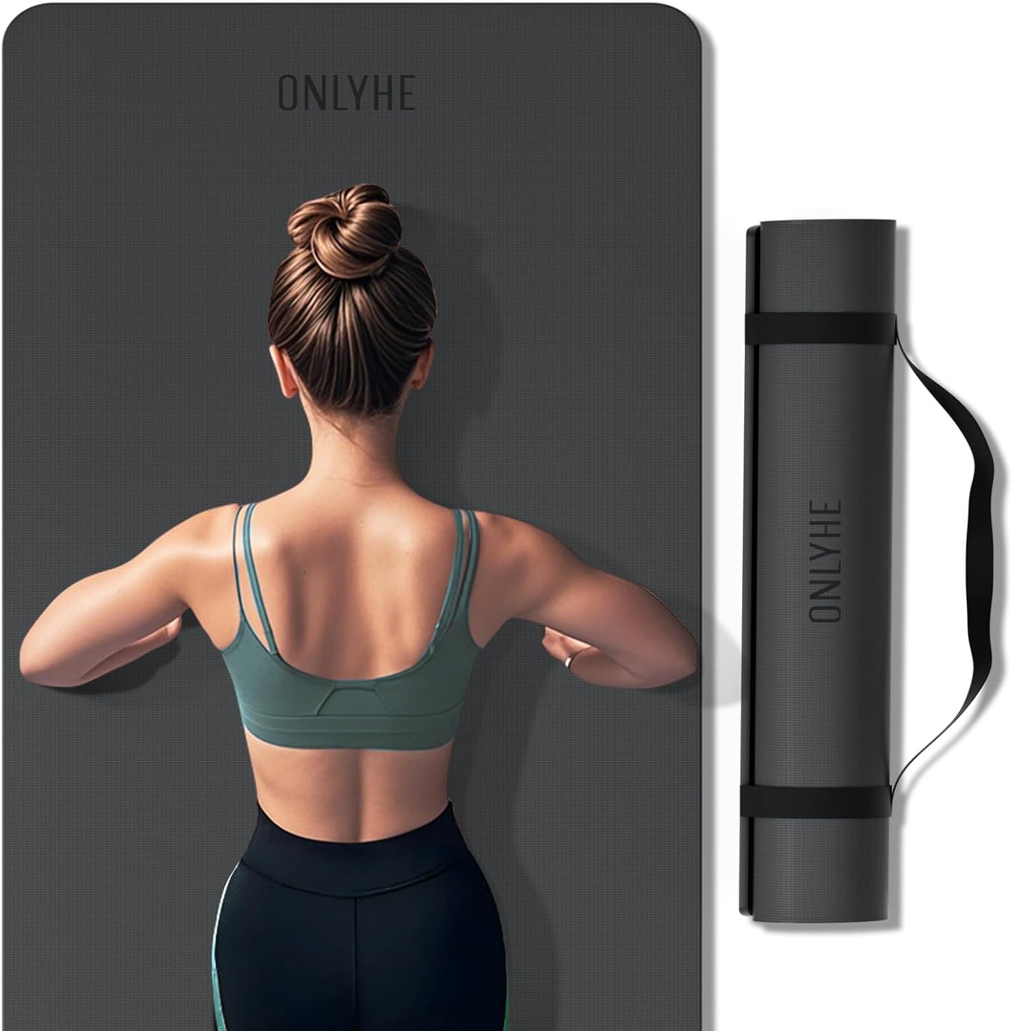 Extra Wide Yoga Mat 66cm & 8mm thick Exercise mat, Soft Lightweight POE Fitness Mat with strap, High Elasticity, Anti-fatigue for Women, Yoga, Camping, Travel, Gym & Outdoor | 72"x26" x0.31”(Black)