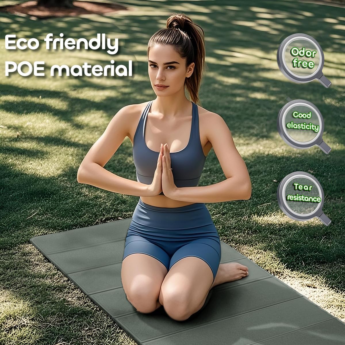 Foldable Extra Thick 1/2" Yoga Mat,Non Slip,Easy to Store for Yoga/Travel/Pilates/Workouts/Camping,Eco-Friendly Exercise (68.9"L x 24"W)