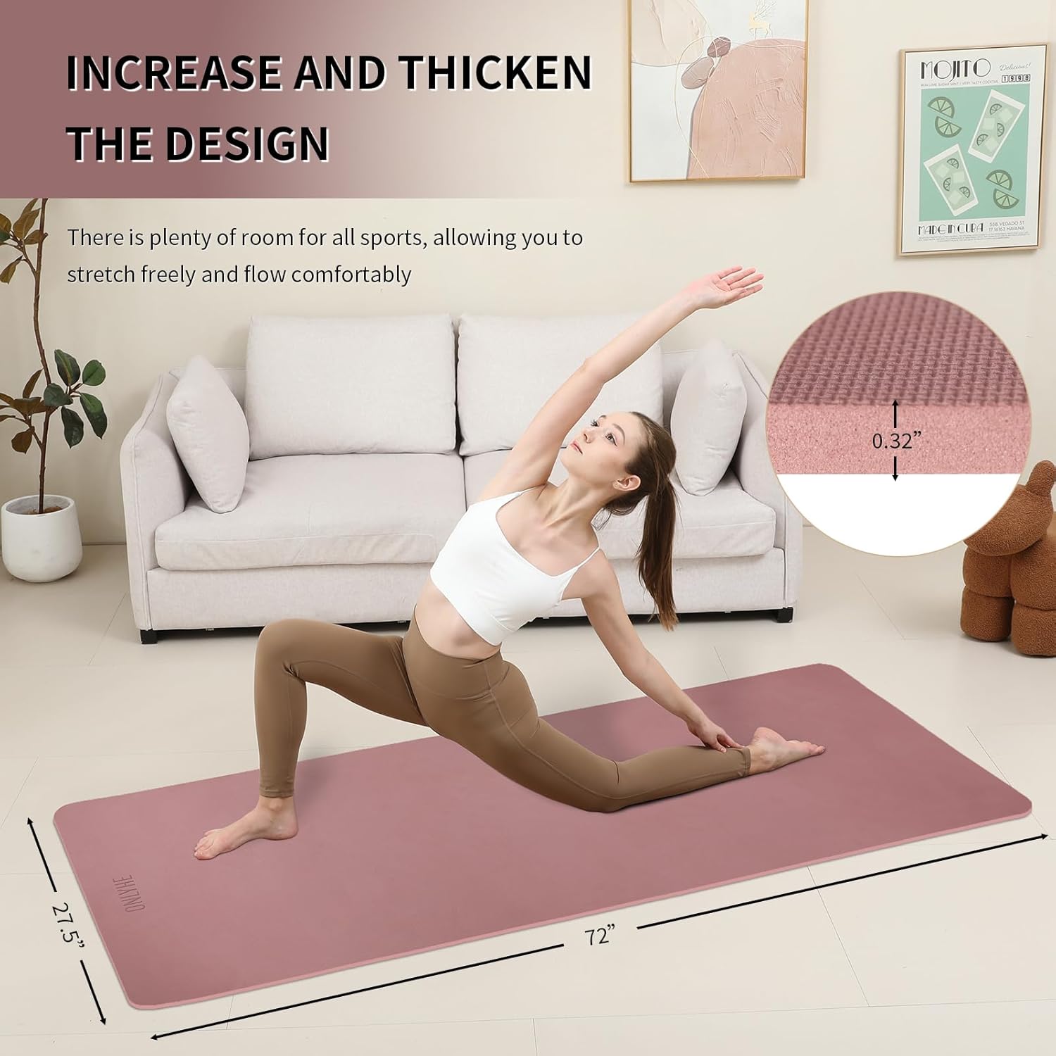 Extra Wide yoga mat 70cm Non Slip POE Exercise Mat Eco Friendly High Resiliency Fitness Mats With Strap for Women,gymnastics, Pilates, Home, Floor, Workout (72" x 27.5" x 0.32")