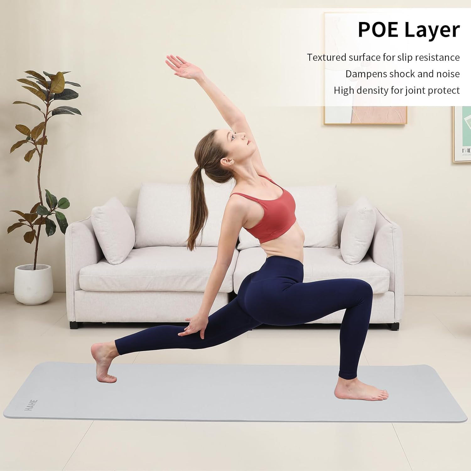 Non Slip Yoga Mat Thick,POE Material High Rebound,Durable & Sweat Absorbent, for All Yoga Styles, Pilates & Home Floor Workouts with Carrying Strap