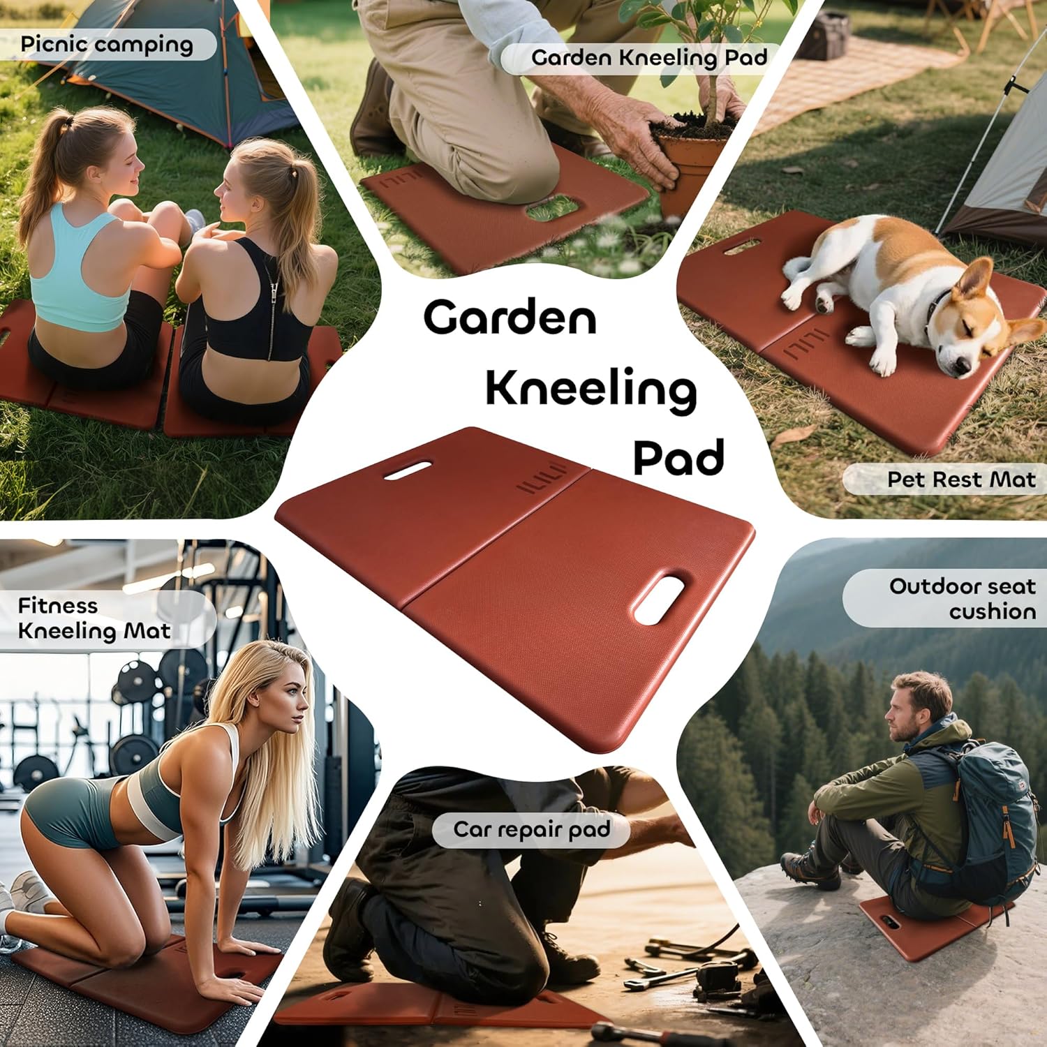 Foldable Garden Kneeling Pad - Waterproof Leather Bottom & TPE Material Top, Anti slip and Wear resistant, Carry Handle, 0.5 Inch Thick Cushioned, Knee Pad for Gardening, Cleaning, Kneeling Work