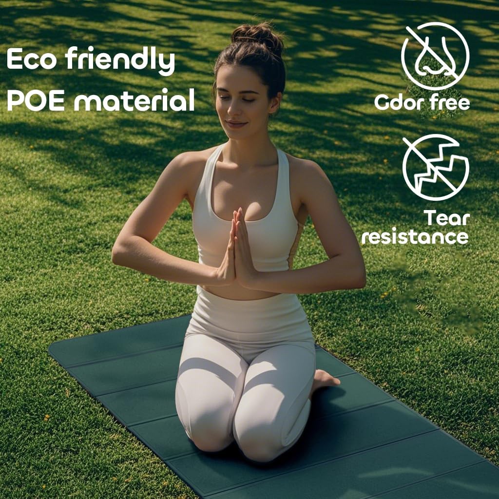 Foldable Extra Thick 1/2" Yoga Mat,Non Slip,Easy to Store for Yoga/Travel/Pilates/Workouts/Camping,Eco-Friendly Exercise (68.9"L x 24"W)