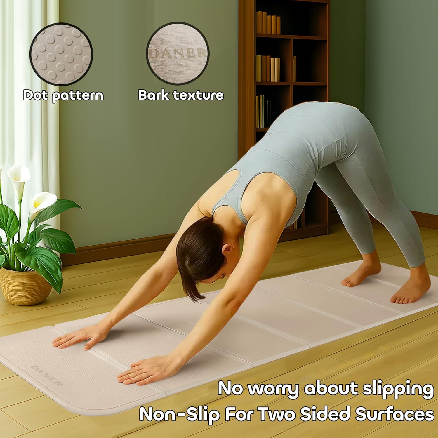 Foldable Extra Thick 1/2" Yoga Mat,Non Slip,Easy to Store for Yoga/Travel/Pilates/Workouts/Camping,Eco-Friendly Exercise (68.9"L x 24"W)