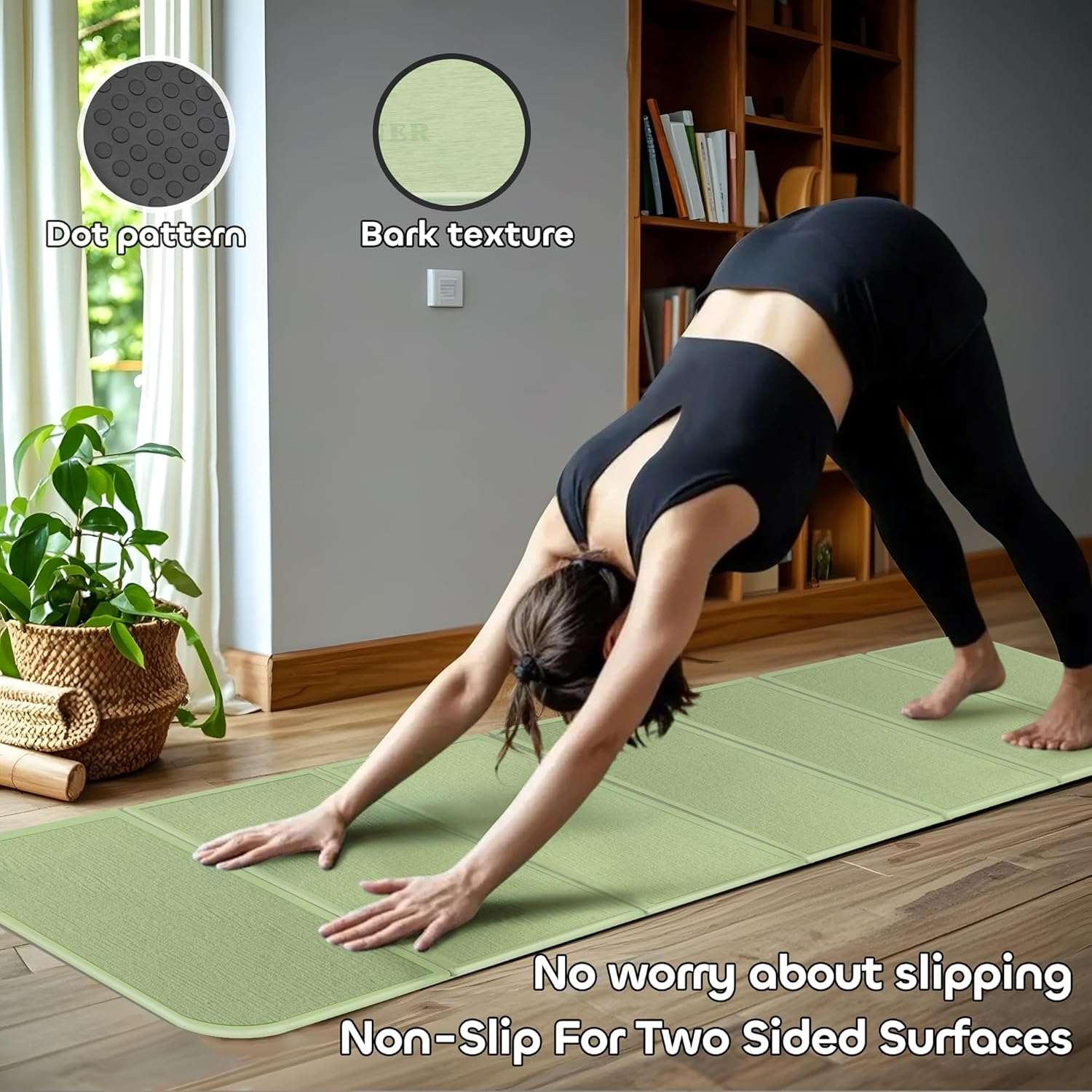 Foldable Extra Thick 1/2" Yoga Mat,Non Slip,Easy to Store for Yoga/Travel/Pilates/Workouts/Camping,Eco-Friendly Exercise (68.9"L x 24"W)