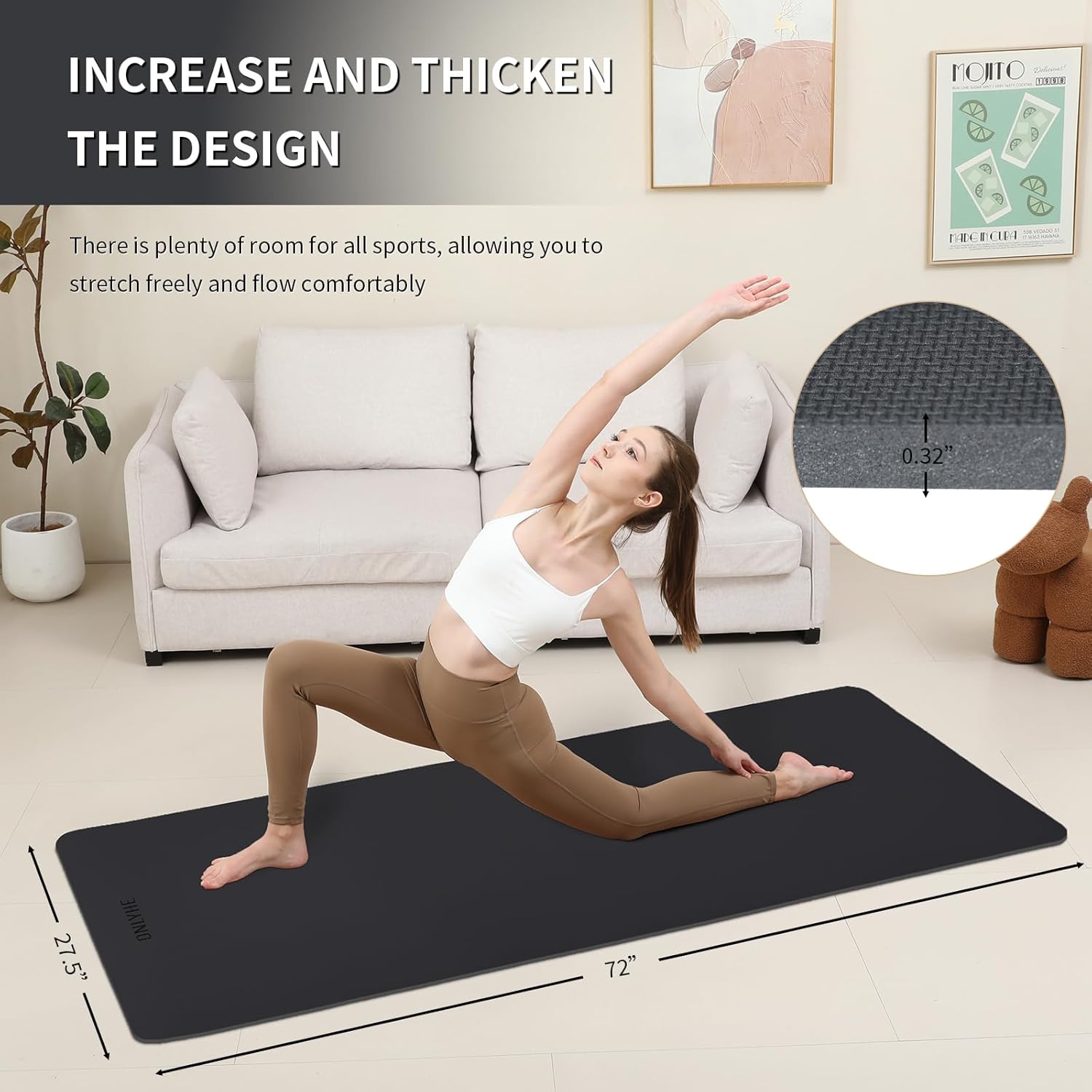 Extra Wide yoga mat 70cm Non Slip POE Exercise Mat Eco Friendly High Resiliency Fitness Mats With Strap for Women,gymnastics, Pilates, Home, Floor, Workout (72" x 27.5" x 0.32")