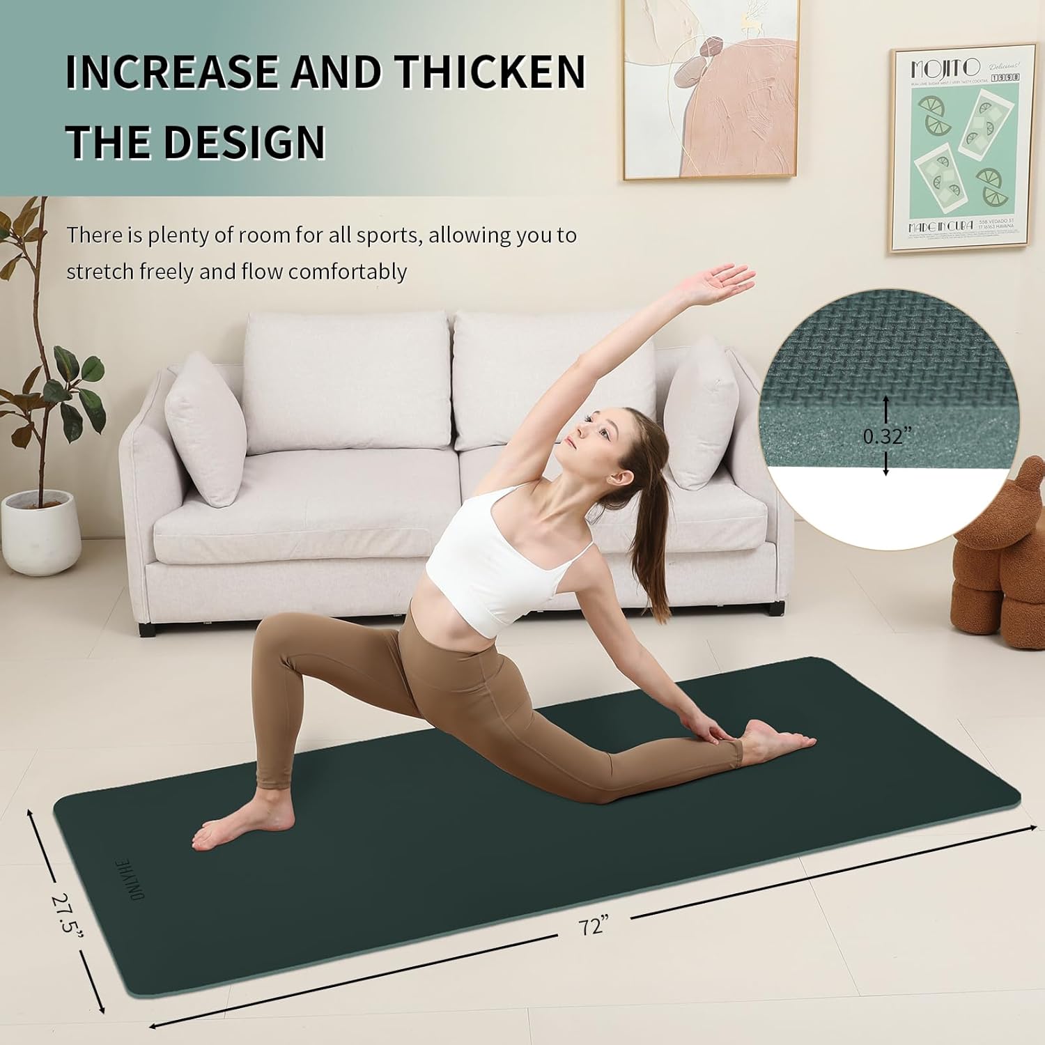 Extra Wide yoga mat 70cm Non Slip POE Exercise Mat Eco Friendly High Resiliency Fitness Mats With Strap for Women,gymnastics, Pilates, Home, Floor, Workout (72" x 27.5" x 0.32")
