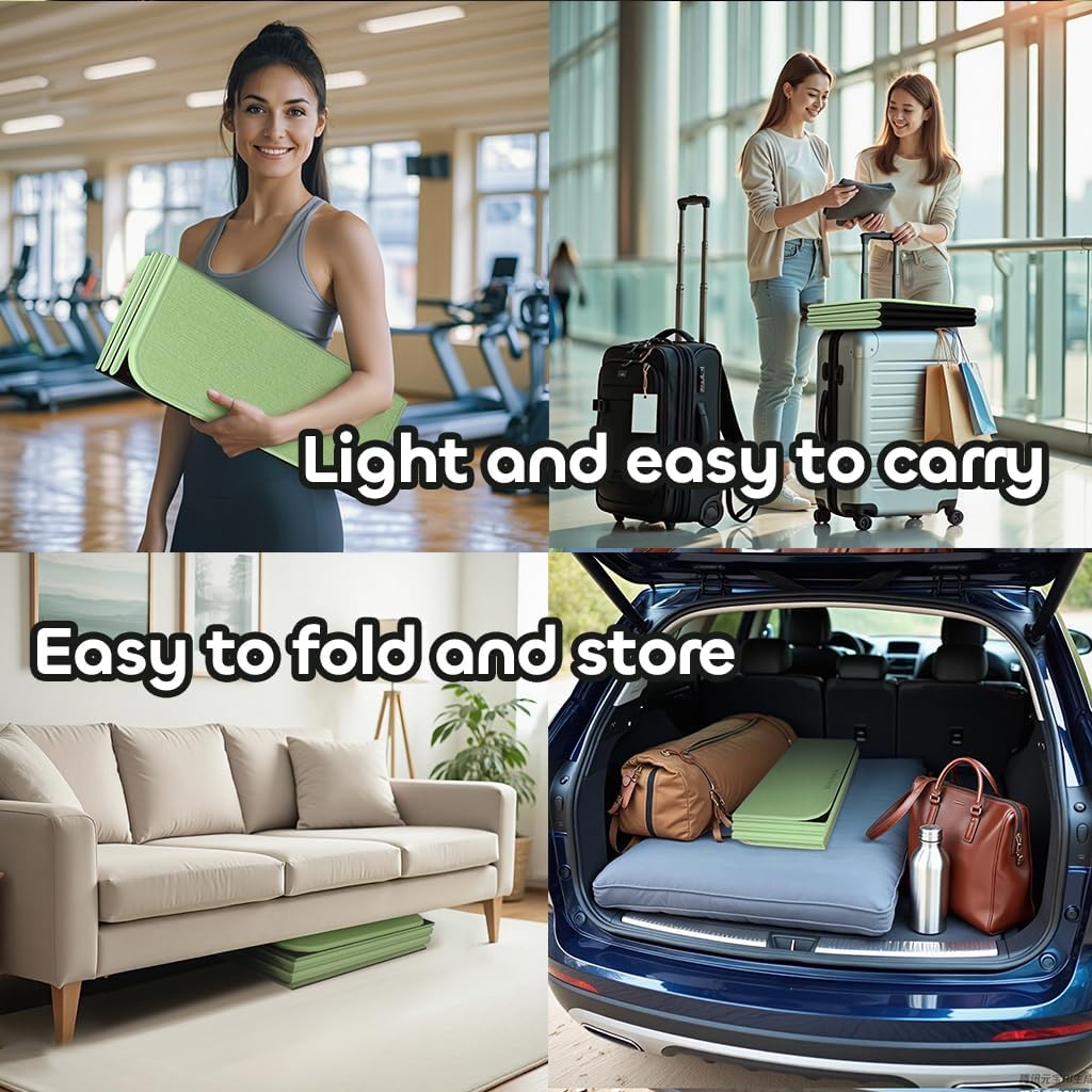 Foldable Extra Thick 1/2" Yoga Mat,Non Slip,Easy to Store for Yoga/Travel/Pilates/Workouts/Camping,Eco-Friendly Exercise (68.9"L x 24"W)