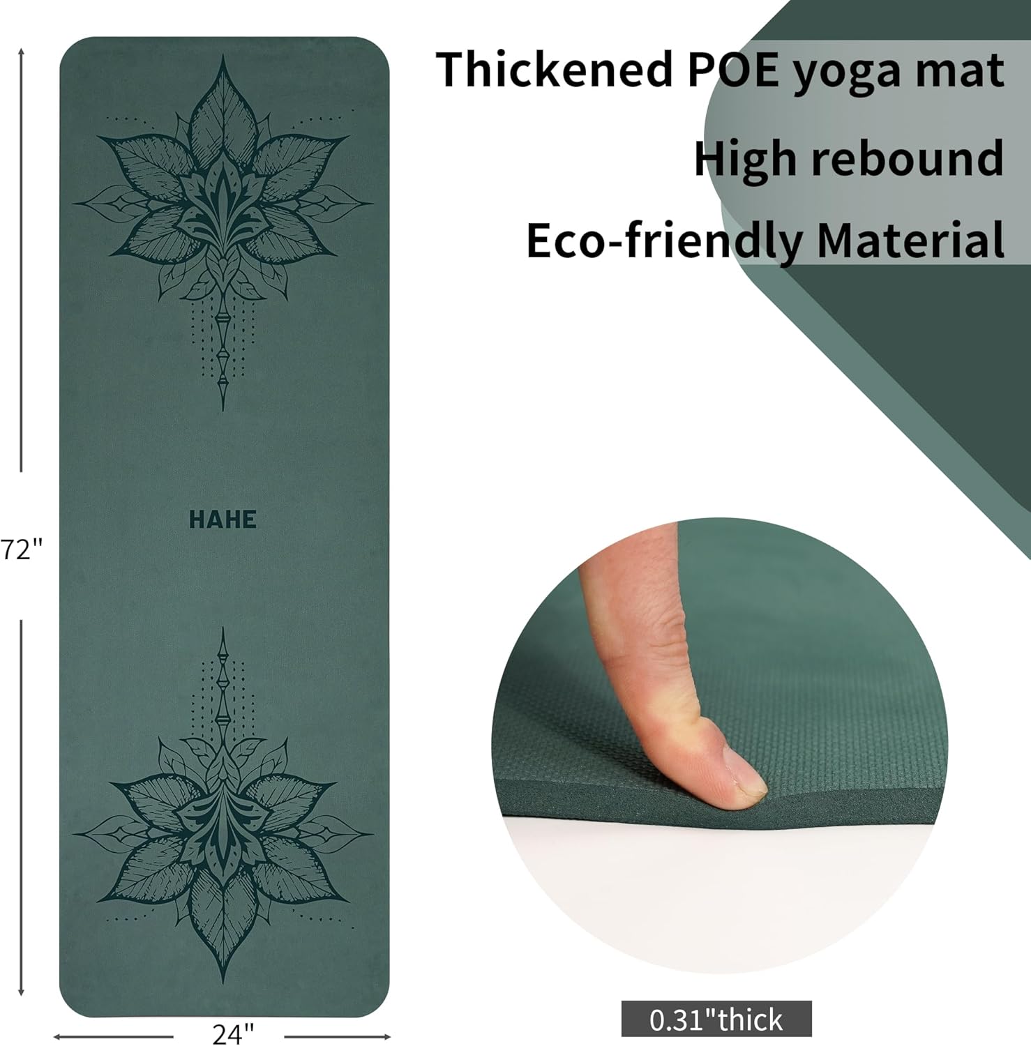 Yoga Mat Thick (8MM,1/3"), Eco-Friendly POE Non Slip Yoga Mat, High Rebound & Shock Absorption, Anti-Tear & Sweat-Resistant for Yoga, Fitness, Home, Workouts, Large Pilates Mats 72"x24" with Carrying Strap
