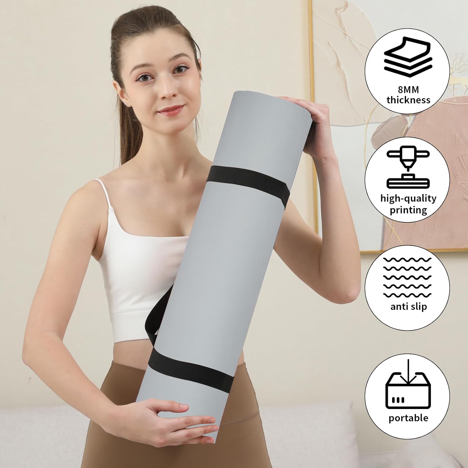 Non Slip Yoga Mat Thick,POE Material High Rebound,Durable & Sweat Absorbent, for All Yoga Styles, Pilates & Home Floor Workouts with Carrying Strap