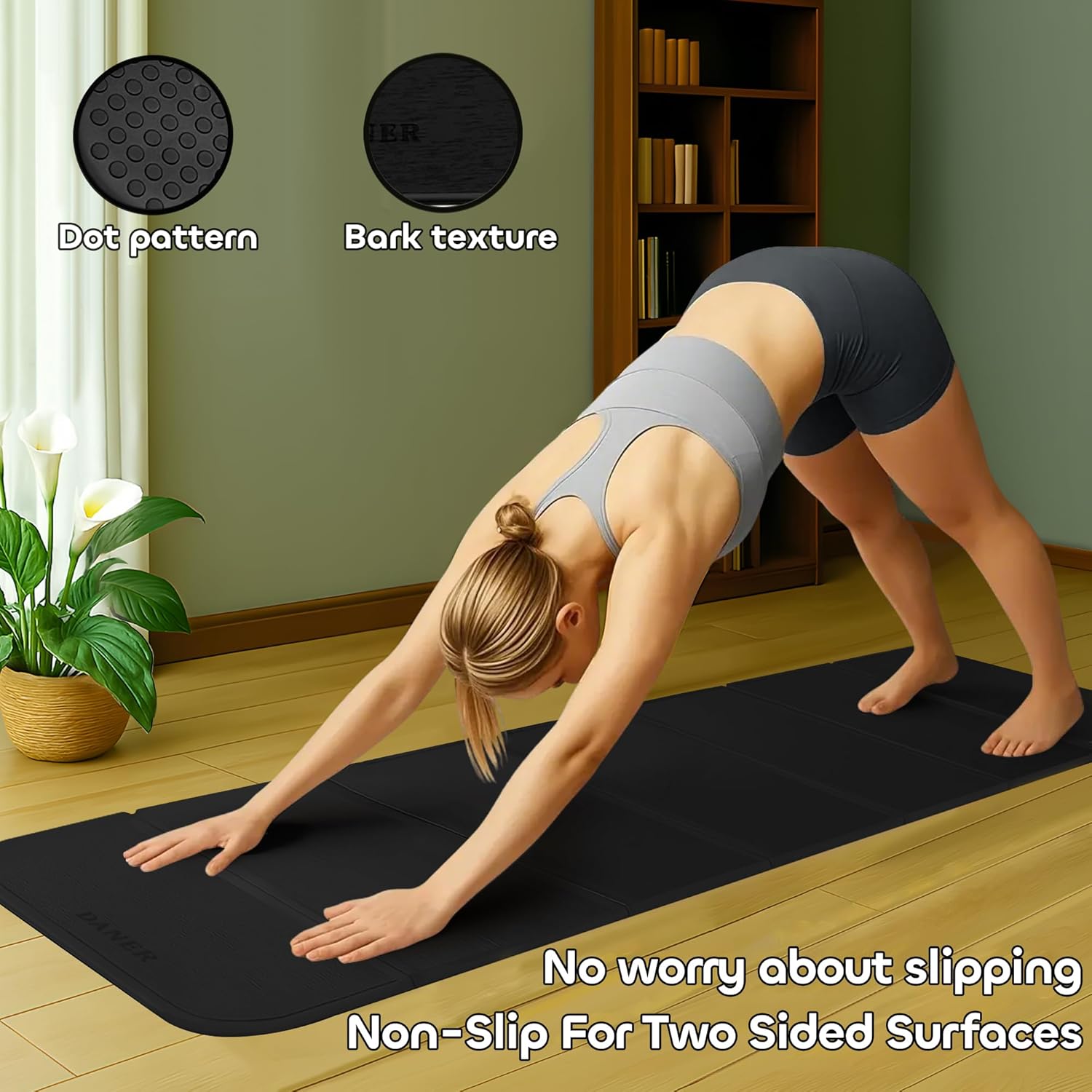 Foldable Extra Thick 1/2" Yoga Mat,Non Slip,Easy to Store for Yoga/Travel/Pilates/Workouts/Camping,Eco-Friendly Exercise (68.9"L x 24"W)