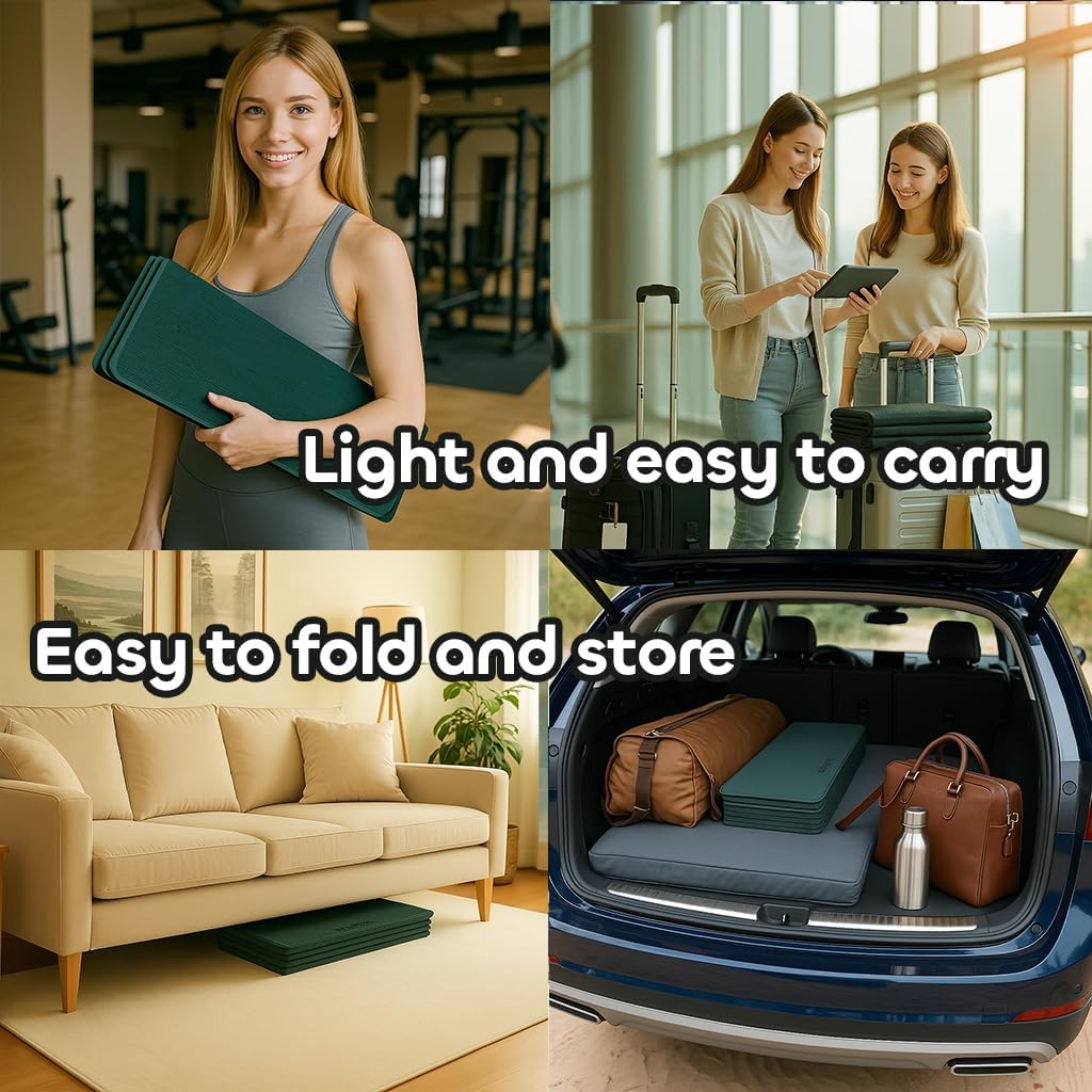 Foldable Extra Thick 1/2" Yoga Mat,Non Slip,Easy to Store for Yoga/Travel/Pilates/Workouts/Camping,Eco-Friendly Exercise (68.9"L x 24"W)