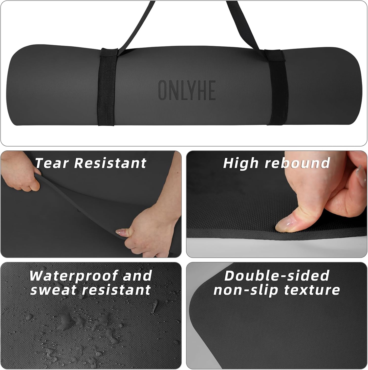 Extra Wide Yoga Mat 66cm & 8mm thick Exercise mat, Soft Lightweight POE Fitness Mat with strap, High Elasticity, Anti-fatigue for Women, Yoga, Camping, Travel, Gym & Outdoor | 72"x26" x0.31”(Black)