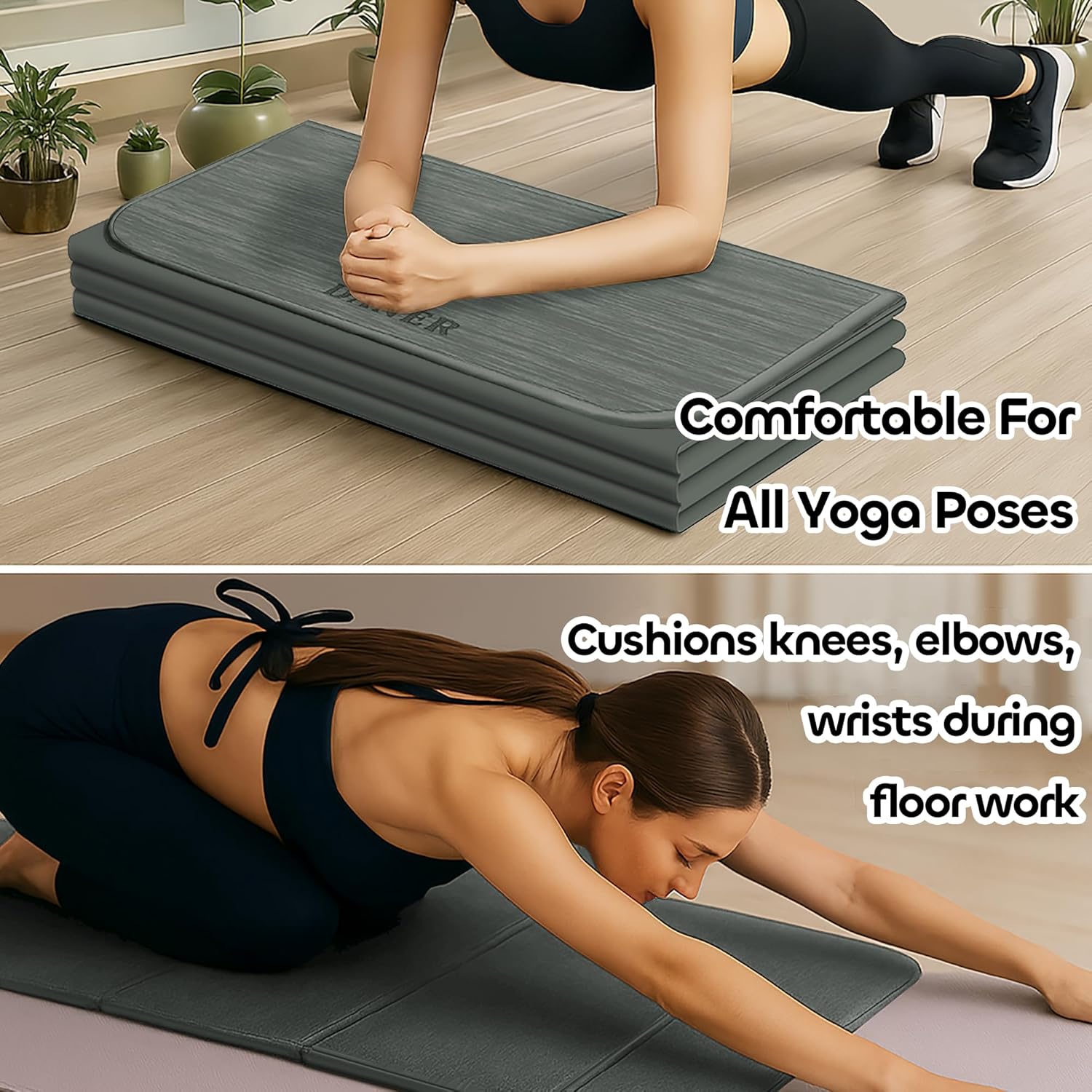 Foldable Extra Thick 1/2" Yoga Mat,Non Slip,Easy to Store for Yoga/Travel/Pilates/Workouts/Camping,Eco-Friendly Exercise (68.9"L x 24"W)