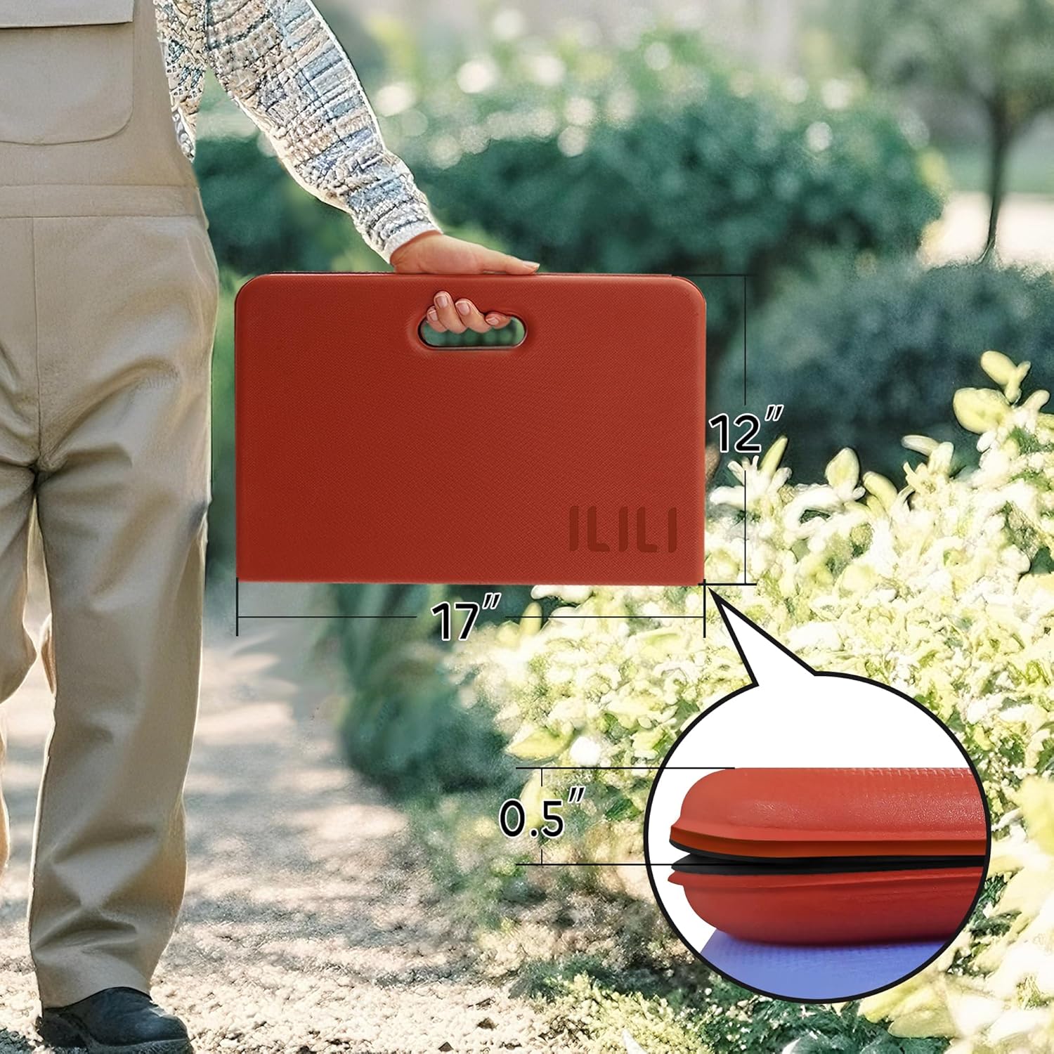 Foldable Garden Kneeling Pad - Waterproof Leather Bottom & TPE Material Top, Anti slip and Wear resistant, Carry Handle, 0.5 Inch Thick Cushioned, Knee Pad for Gardening, Cleaning, Kneeling Work