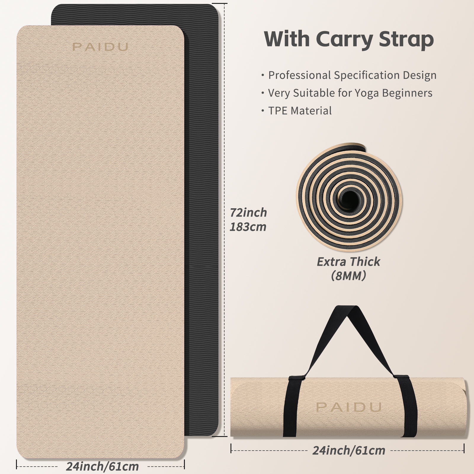 Yoga Mat 8mm Super Thick TPE Fitness Mat | SGS Certified | Non-Slip, Odorless & Tear-Resistant | Unisex with Strap | for Yoga, Pilates, Meditation & Home Workouts Visit the PAIDU Store