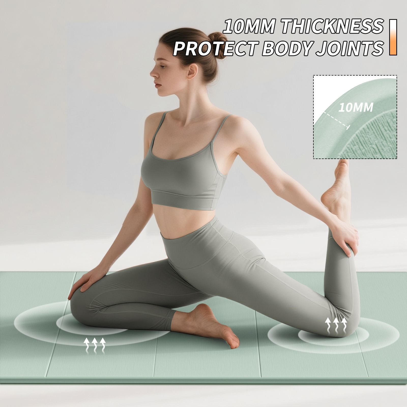 Foldable Fitness Yoga Mat | 2/5" (10MM) Extra Thick | SGS Certified Non-Slip TPE | 75x26" Extra Long-Wide | Portable & Easy Store | for Yoga, Pilates, Home Gym & Full-Body Workouts