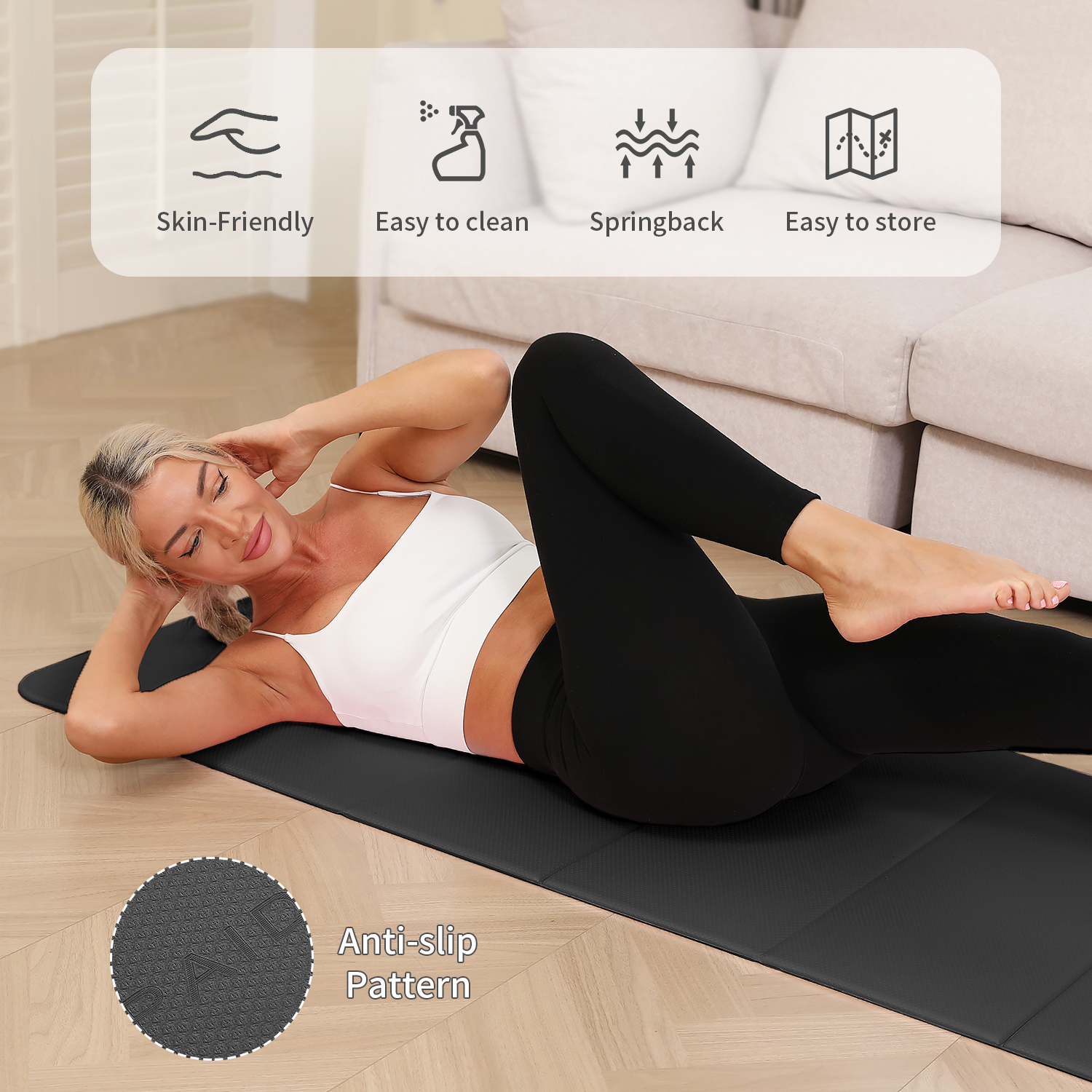 Foldable Yoga Mat - 10mm Extra Thick, 75"26" Non-Slip Exercise Fitness Mat | SGS Eco-Certified, Portable for Yoga/Pilates/Studio/Home Workout