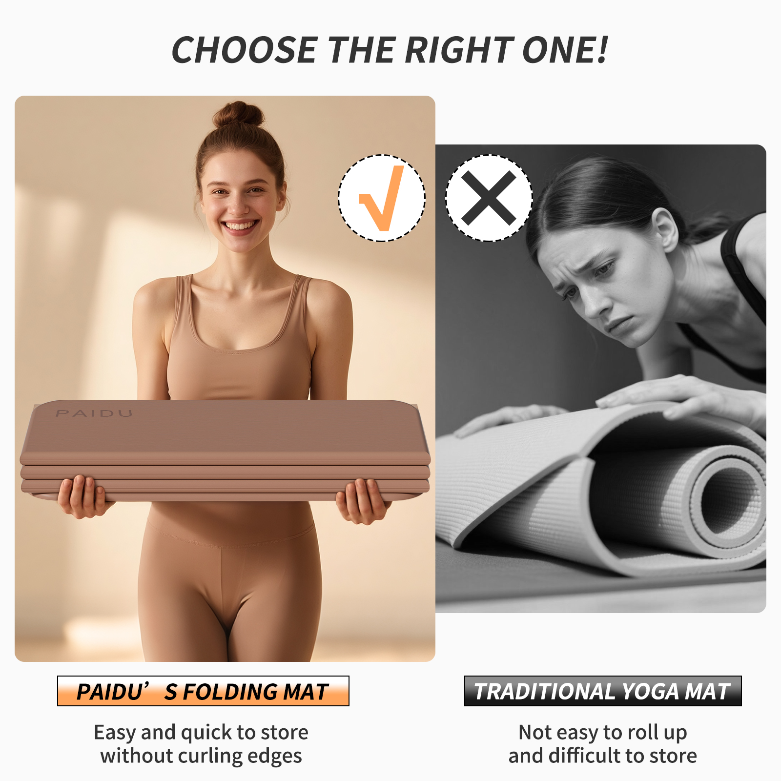 Foldable Fitness Yoga Mat | 2/5" (10MM) Extra Thick | SGS Certified Non-Slip TPE | 75x26" Extra Long-Wide | Portable & Easy Store | for Yoga, Pilates, Home Gym & Full-Body Workouts