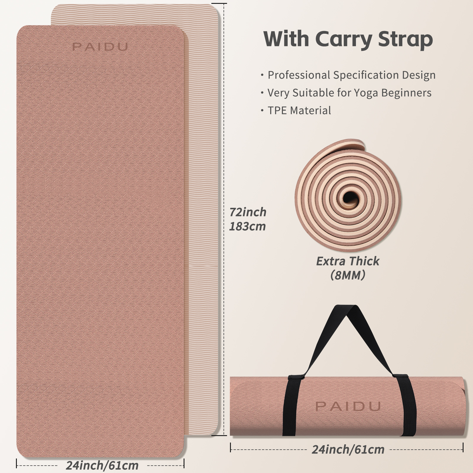 Yoga Mat 8mm Super Thick TPE Fitness Mat | SGS Certified | Non-Slip, Odorless & Tear-Resistant | Unisex with Strap | for Yoga, Pilates, Meditation & Home Workouts Visit the PAIDU Store